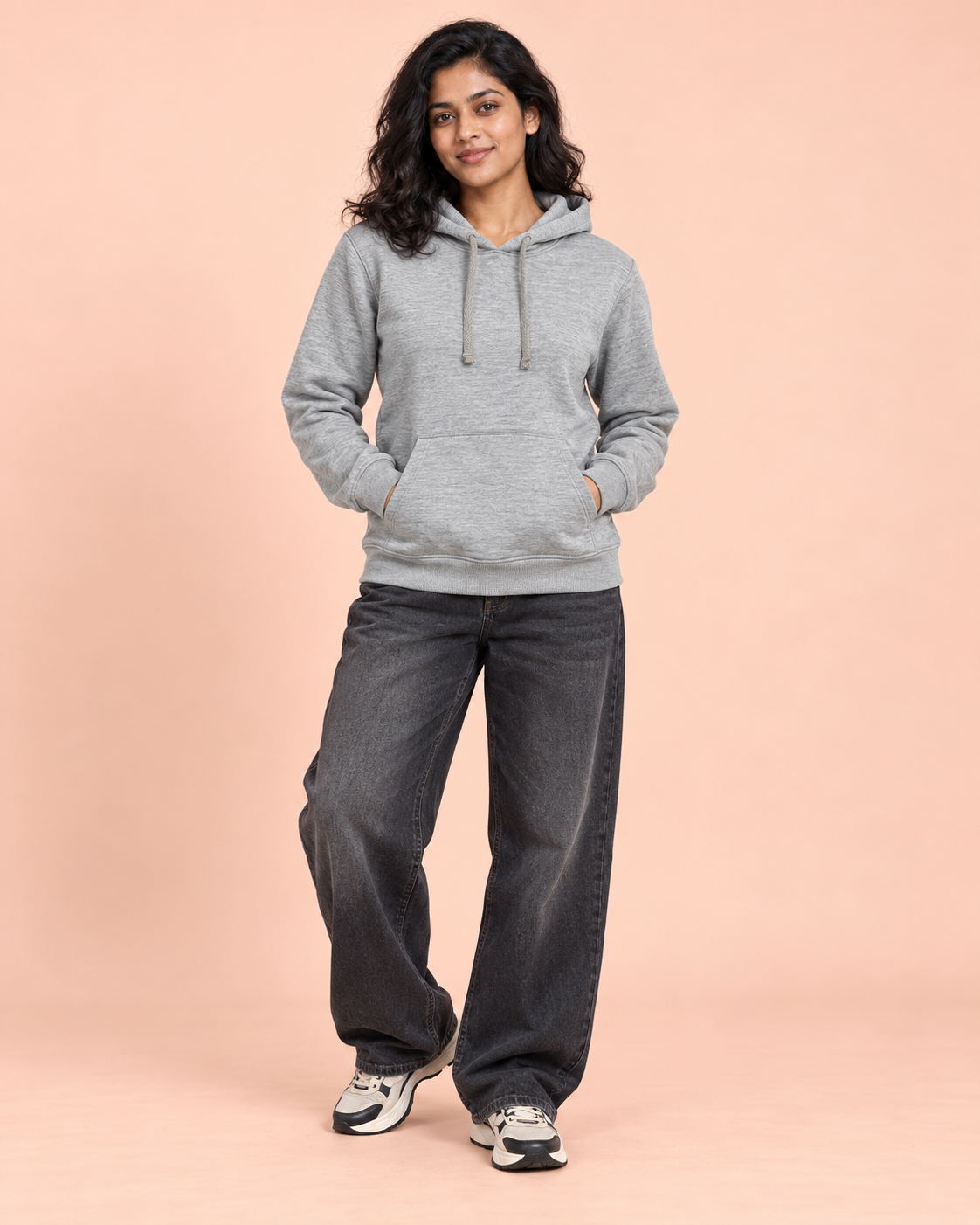 BRATMA Unisex Adult Solid Grey Melange Hooded Sweatshirt | Cotton Blend Fleece | Regular Fit | Long Sleeves | Front Pocket | Grey Melange
