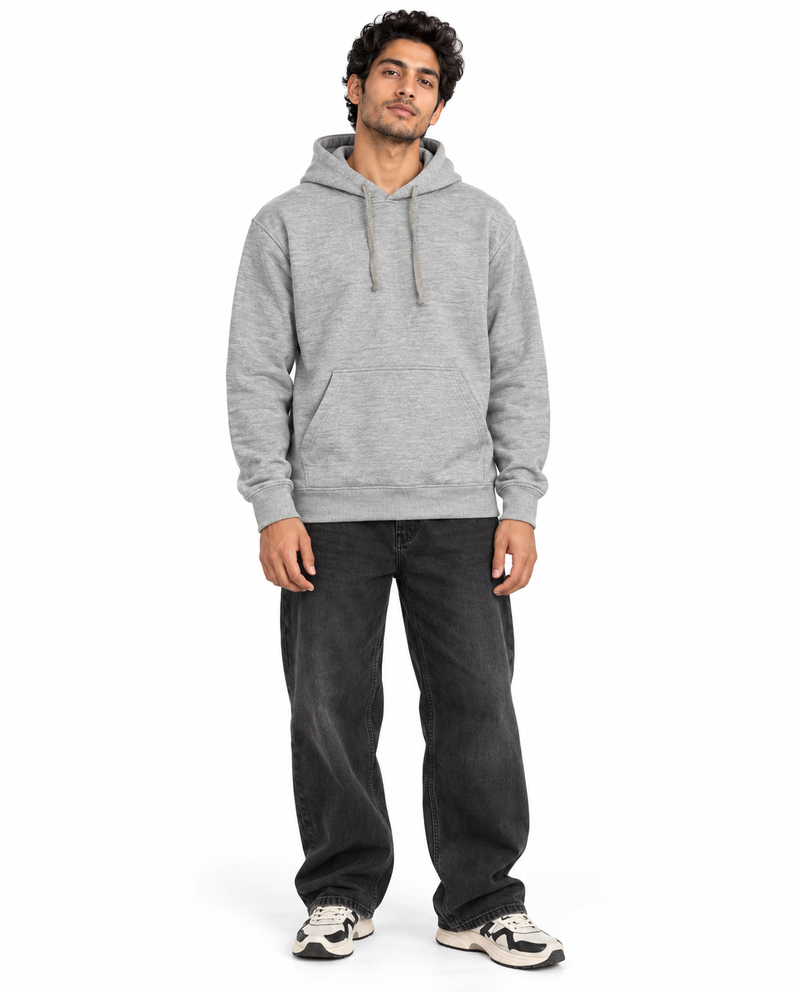 BRATMA Unisex Adult Solid Grey Melange Hooded Sweatshirt | Cotton Blend Fleece | Regular Fit | Long Sleeves | Front Pocket | Grey Melange