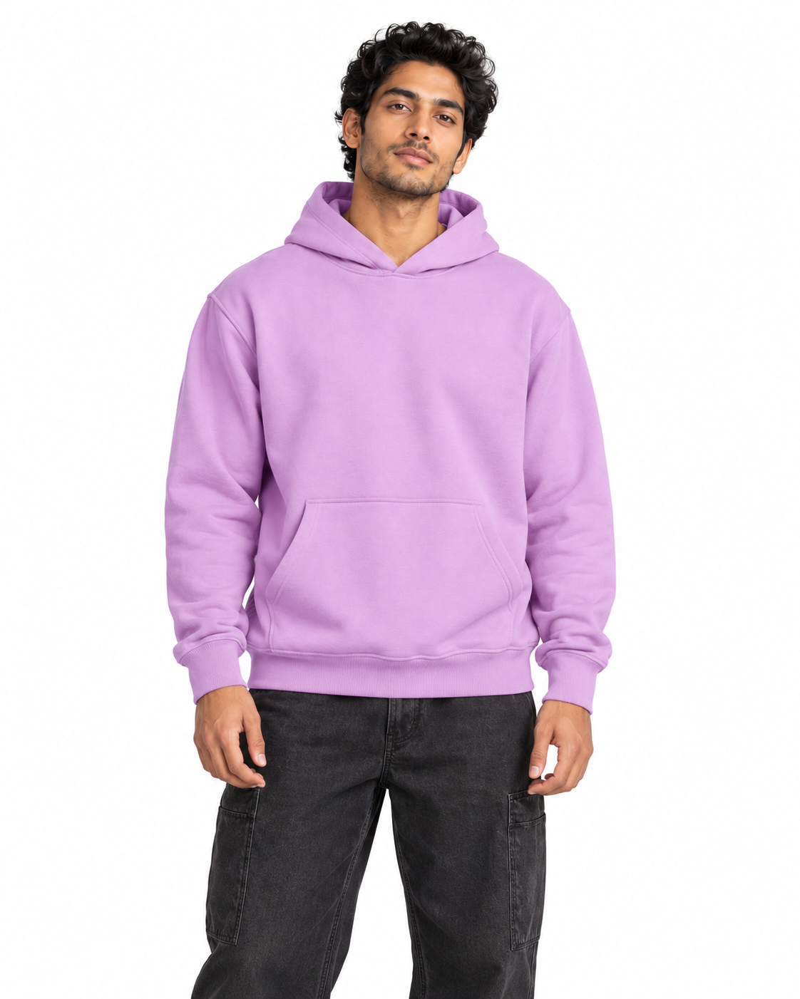 BRATMA Unisex Adult Solid Lavendar Hooded Sweatshirt | Cotton Blend Fleece | Regular Fit | Long Sleeves | Front Pocket | Lavendar