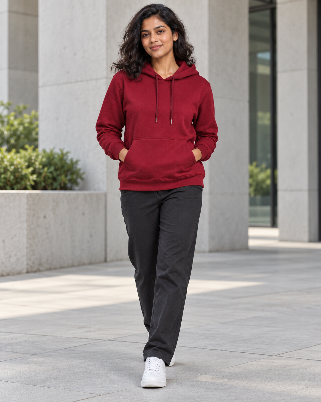 BRATMA Unisex Adult Solid Maroon Hooded Sweatshirt | Cotton Blend Fleece | Regular Fit | Long Sleeves | Front Pocket | Maroon