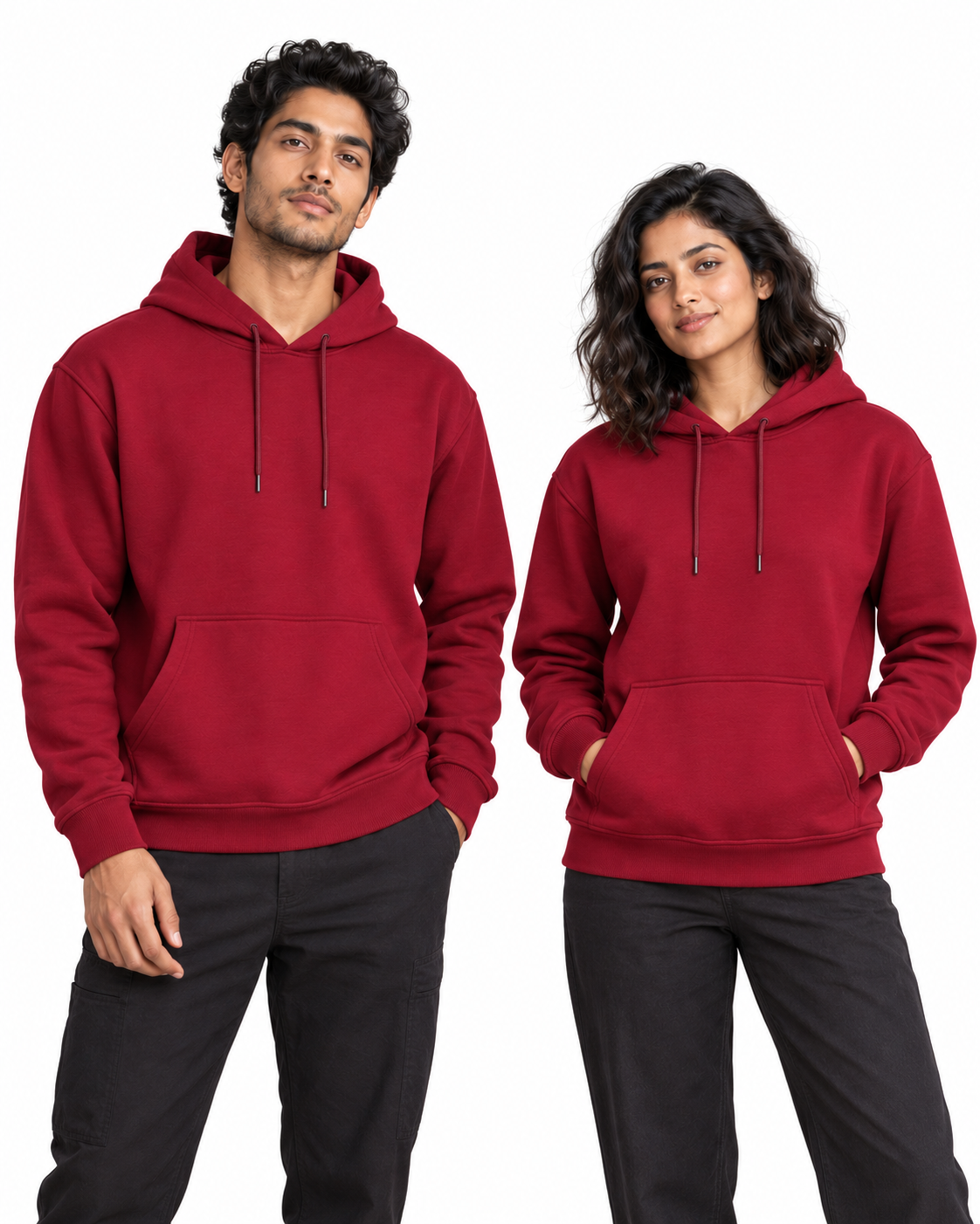 BRATMA Unisex Adult Solid Maroon Hooded Sweatshirt | Cotton Blend Fleece | Regular Fit | Long Sleeves | Front Pocket | Maroon