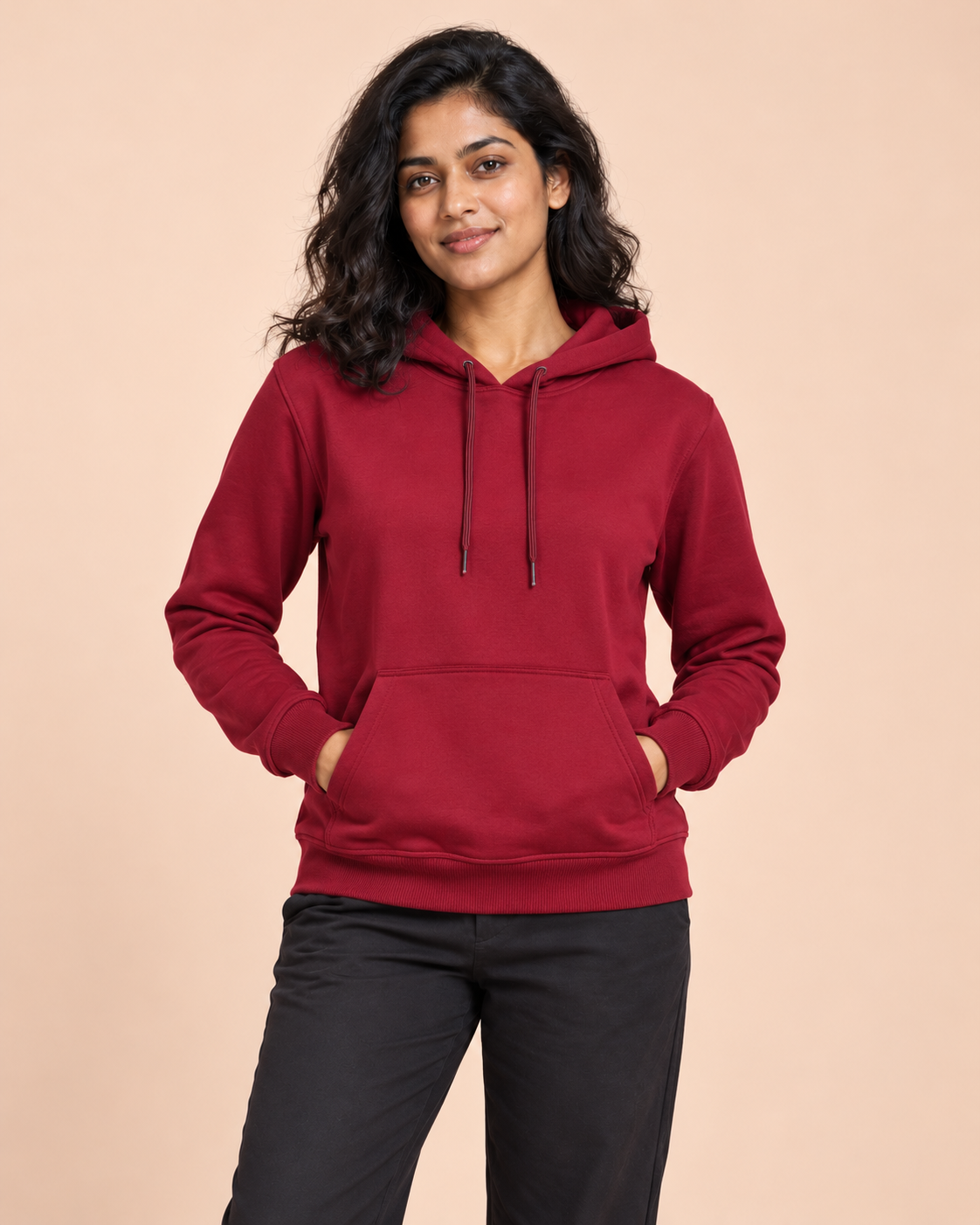 BRATMA Unisex Adult Solid Maroon Hooded Sweatshirt | Cotton Blend Fleece | Regular Fit | Long Sleeves | Front Pocket | Maroon