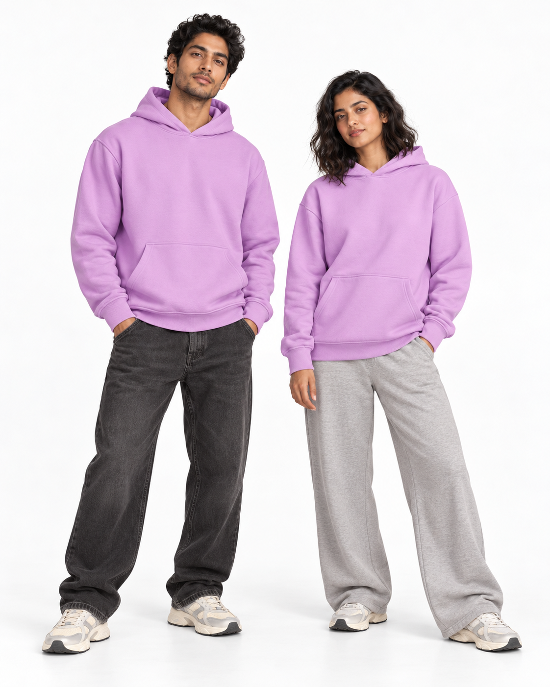 BRATMA Unisex Adult Solid Lavendar Hooded Sweatshirt | Cotton Blend Fleece | Regular Fit | Long Sleeves | Front Pocket | Lavendar