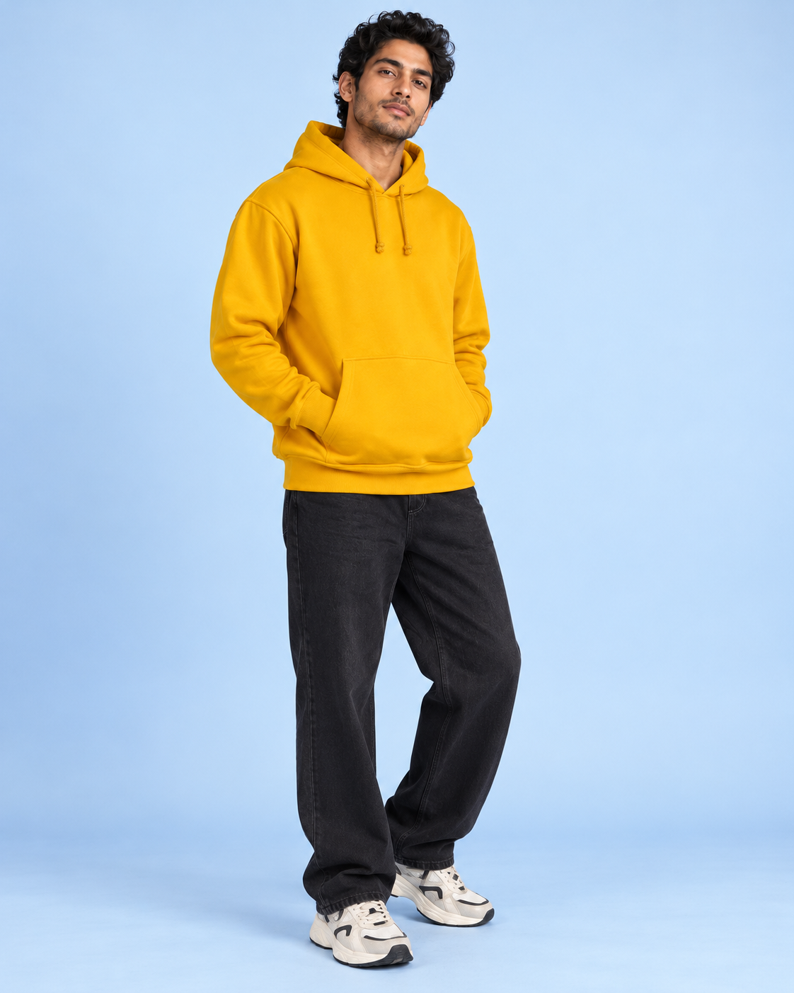 BRATMA Unisex Adult Solid Mustard Hooded Sweatshirt | Cotton Blend Fleece | Regular Fit | Long Sleeves | Front Pocket | Mustard