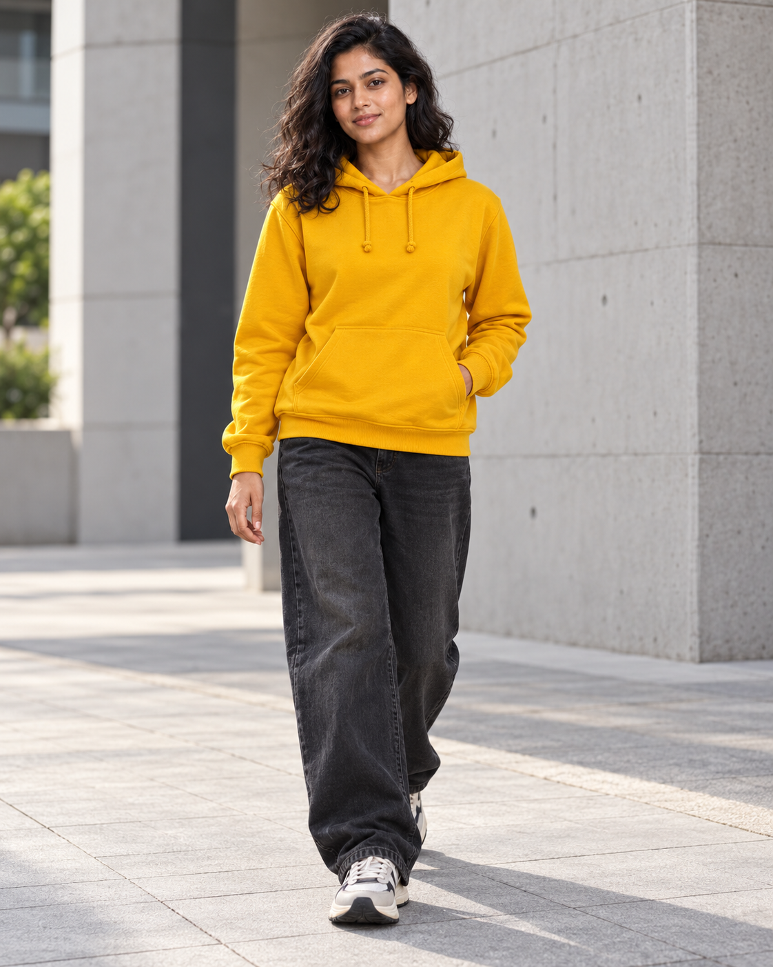 BRATMA Unisex Adult Solid Mustard Hooded Sweatshirt | Cotton Blend Fleece | Regular Fit | Long Sleeves | Front Pocket | Mustard