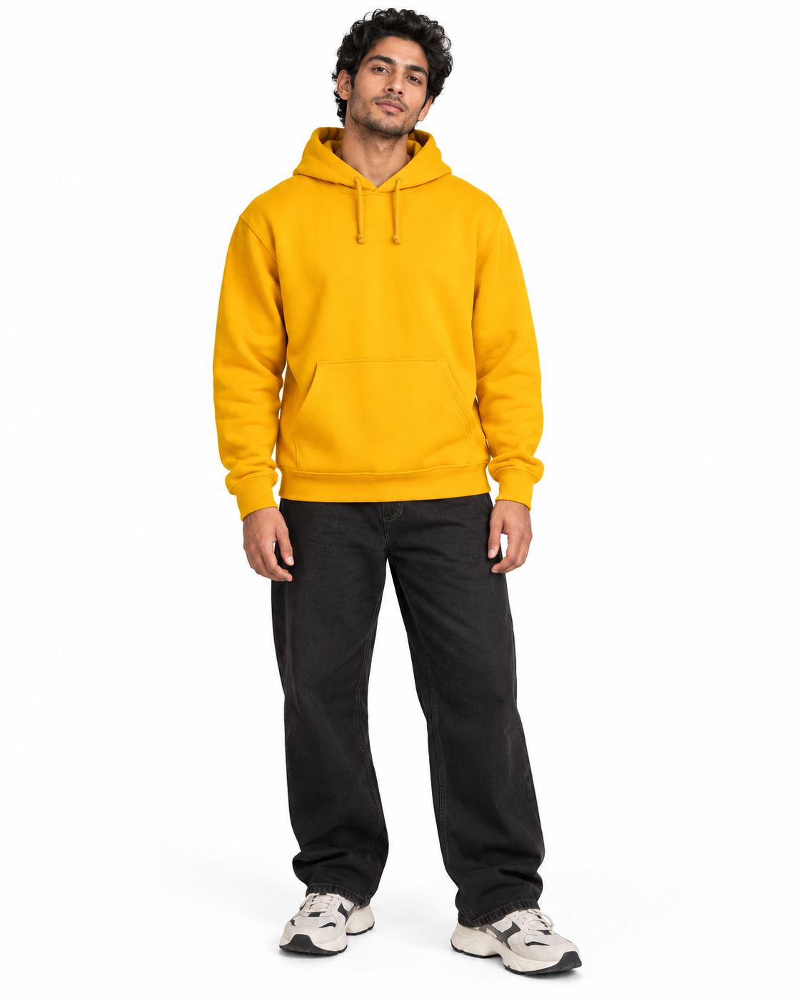 BRATMA Unisex Adult Solid Mustard Hooded Sweatshirt | Cotton Blend Fleece | Regular Fit | Long Sleeves | Front Pocket | Mustard