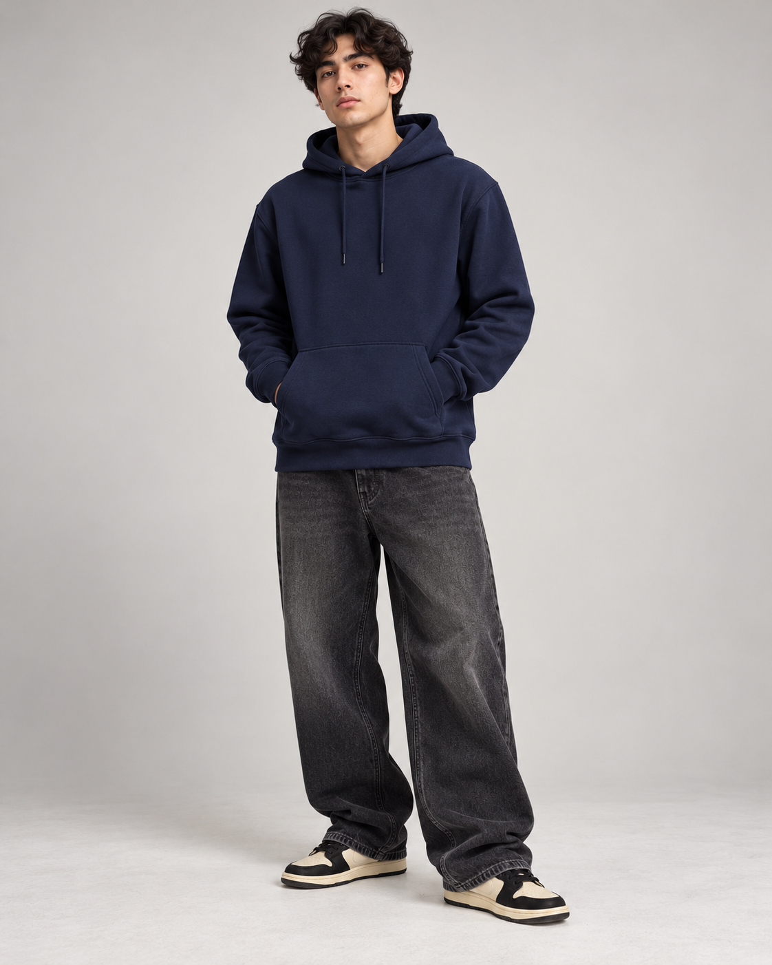 BRATMA Unisex Adult Solid Navy Blue Hooded Sweatshirt | Cotton Blend Fleece | Regular Fit | Long Sleeves | Front Pocket | Navy Blue