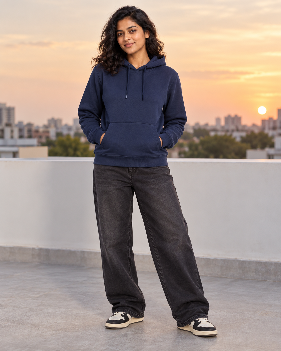 BRATMA Unisex Adult Solid Navy Blue Hooded Sweatshirt | Cotton Blend Fleece | Regular Fit | Long Sleeves | Front Pocket | Navy Blue