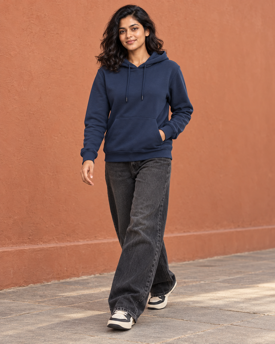BRATMA Unisex Adult Solid Navy Blue Hooded Sweatshirt | Cotton Blend Fleece | Regular Fit | Long Sleeves | Front Pocket | Navy Blue