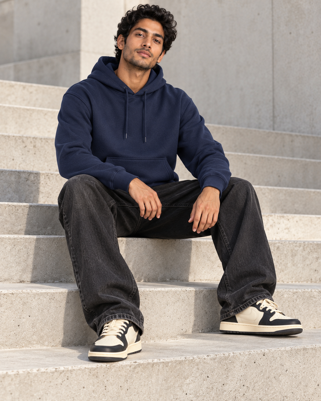 BRATMA Unisex Adult Solid Navy Blue Hooded Sweatshirt | Cotton Blend Fleece | Regular Fit | Long Sleeves | Front Pocket | Navy Blue