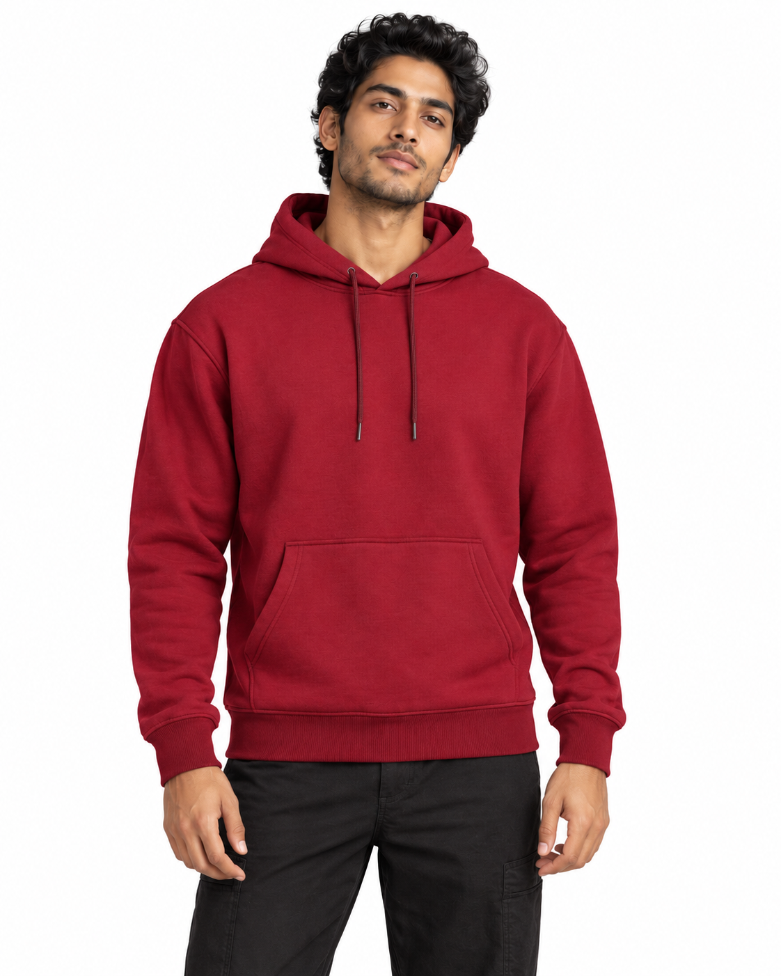 BRATMA Unisex Adult Solid Maroon Hooded Sweatshirt | Cotton Blend Fleece | Regular Fit | Long Sleeves | Front Pocket | Maroon