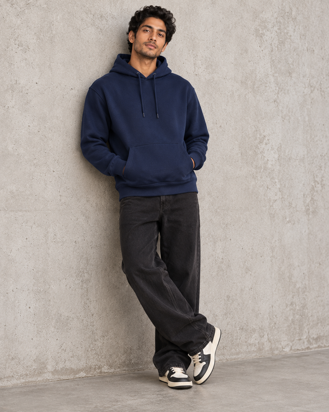 BRATMA Unisex Adult Solid Navy Blue Hooded Sweatshirt | Cotton Blend Fleece | Regular Fit | Long Sleeves | Front Pocket | Navy Blue