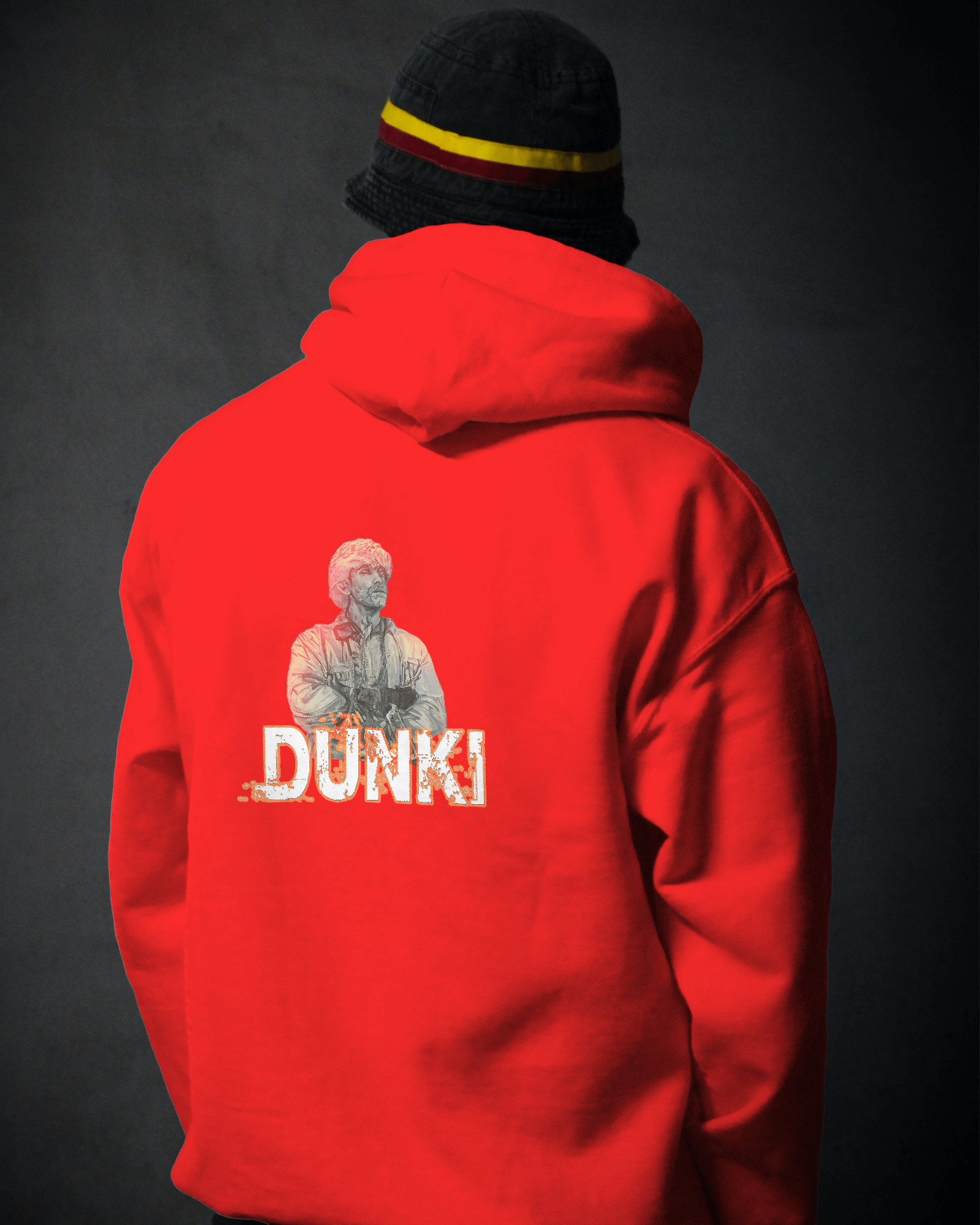 DUNKI DESIGN BACK PRINTED HOODIES FOR WINTER RED COLOUR