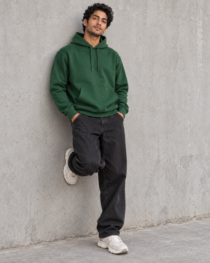 BRATMA Unisex Adult Solid Bottle Green Hooded Sweatshirt | Cotton Blend Fleece | Regular Fit | Long Sleeves | Front Pocket | Bottle Green