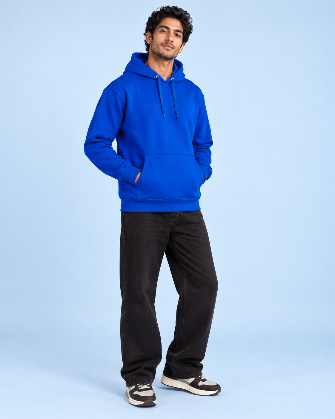 BRATMA Unisex Adult Solid Royal Blue Hooded Sweatshirt | Cotton Blend Fleece | Regular Fit | Long Sleeves | Front Pocket | Royal Blue
