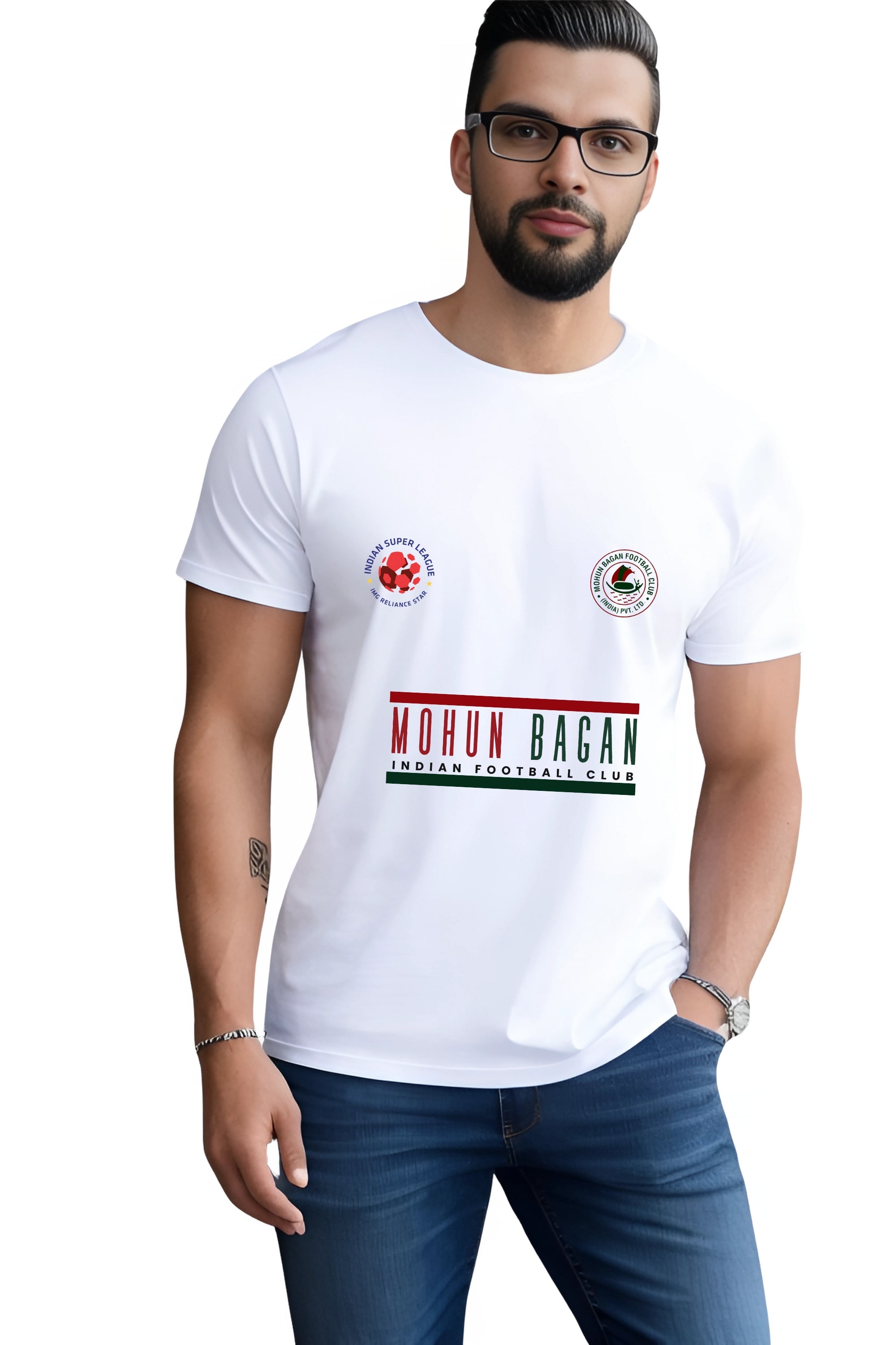 Mohun Bagan ISL Shield Football T-Shirt, Black, Soccer Fan Graphic Print