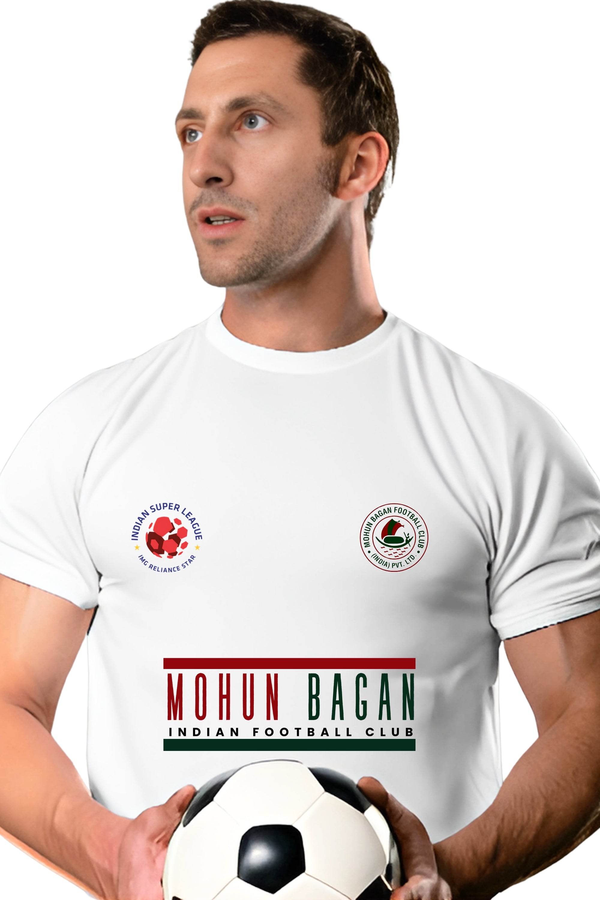 Mohun Bagan ISL Shield Football T-Shirt, Black, Soccer Fan Graphic Print