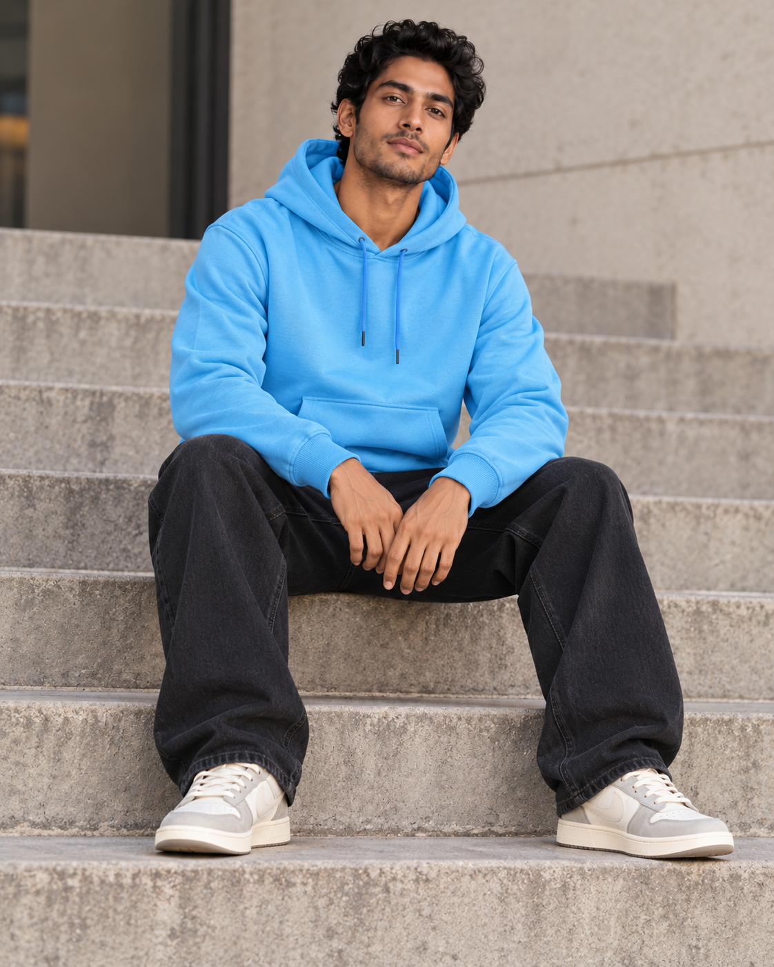 BRATMA Unisex Adult Solid Sky Blue Hooded Sweatshirt | Cotton Blend Fleece | Regular Fit | Long Sleeves | Front Pocket | Sky Blue