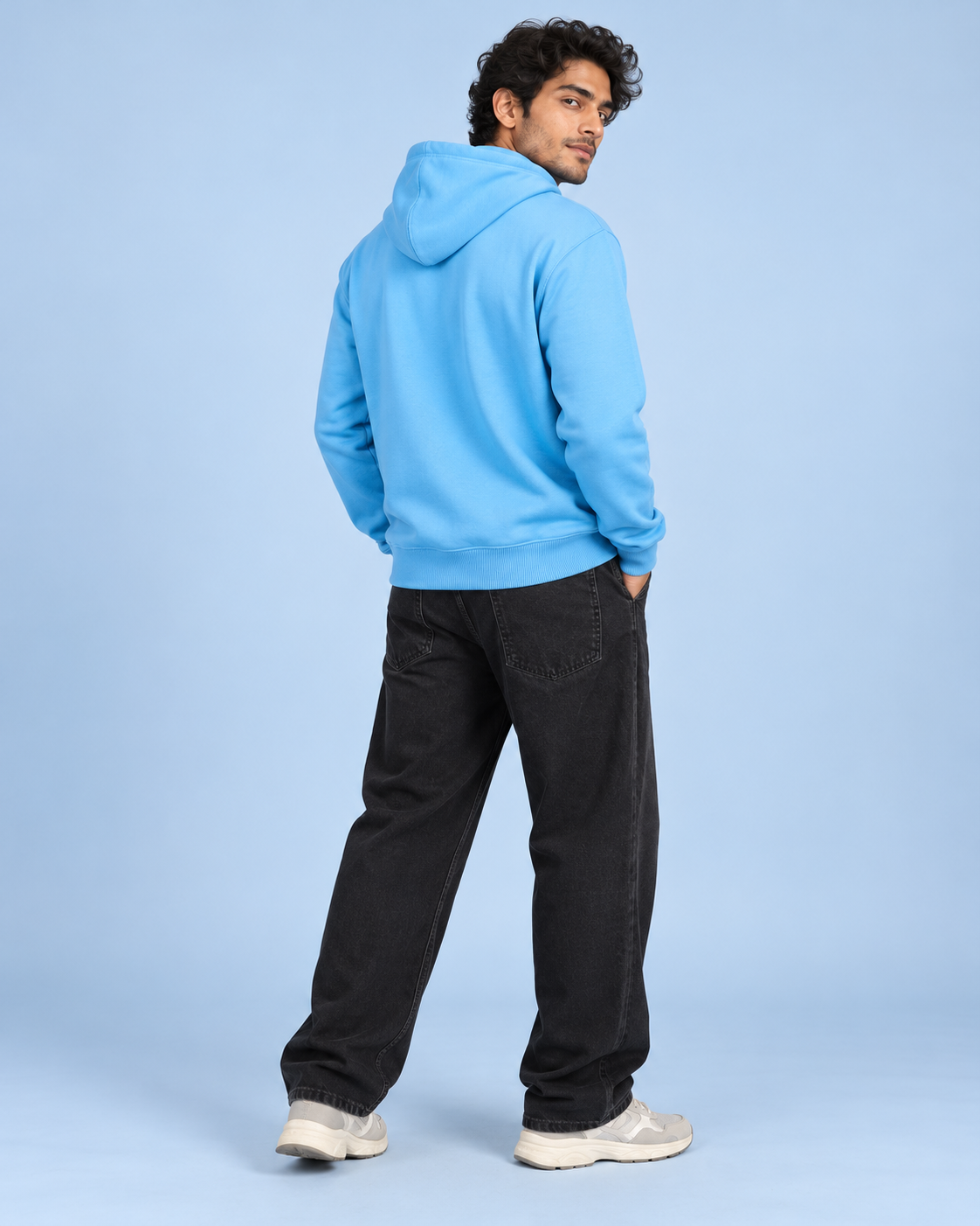 BRATMA Unisex Adult Solid Sky Blue Hooded Sweatshirt | Cotton Blend Fleece | Regular Fit | Long Sleeves | Front Pocket | Sky Blue