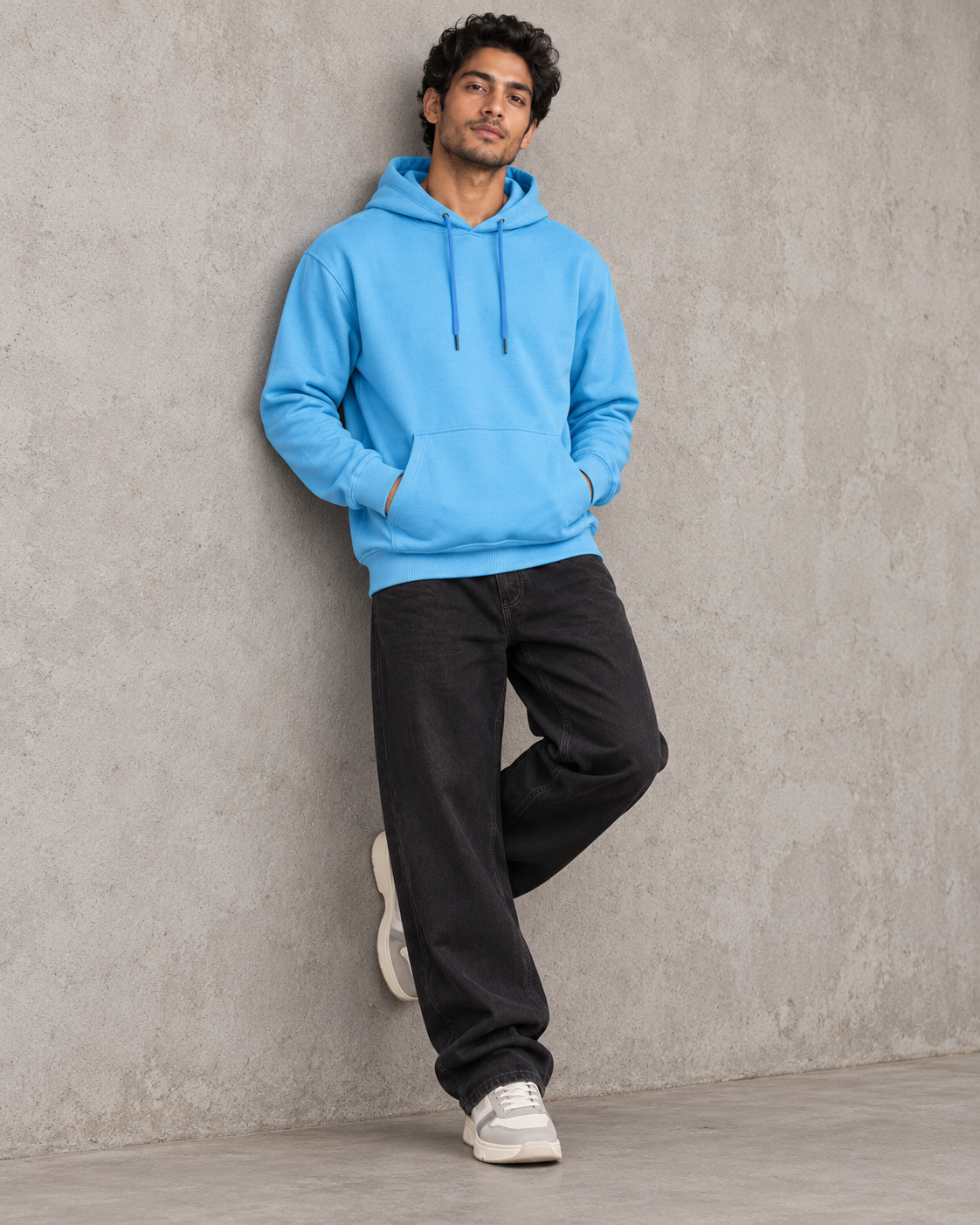 BRATMA Unisex Adult Solid Sky Blue Hooded Sweatshirt | Cotton Blend Fleece | Regular Fit | Long Sleeves | Front Pocket | Sky Blue