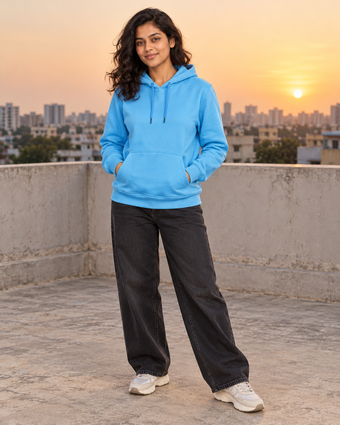 BRATMA Unisex Adult Solid Sky Blue Hooded Sweatshirt | Cotton Blend Fleece | Regular Fit | Long Sleeves | Front Pocket | Sky Blue