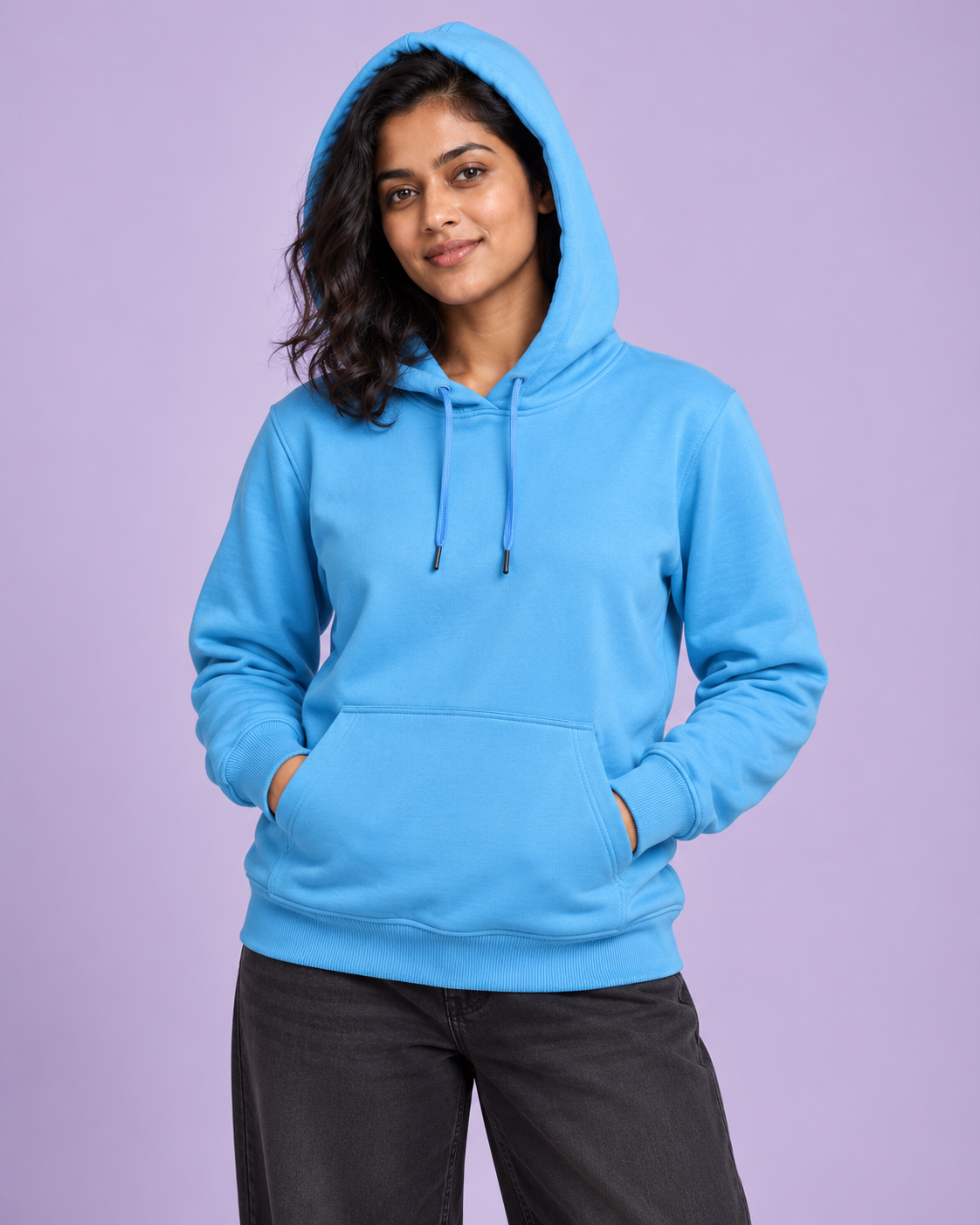 BRATMA Unisex Adult Solid Sky Blue Hooded Sweatshirt | Cotton Blend Fleece | Regular Fit | Long Sleeves | Front Pocket | Sky Blue