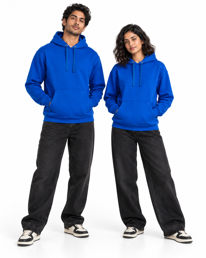 BRATMA Unisex Adult Solid Royal Blue Hooded Sweatshirt | Cotton Blend Fleece | Regular Fit | Long Sleeves | Front Pocket | Royal Blue