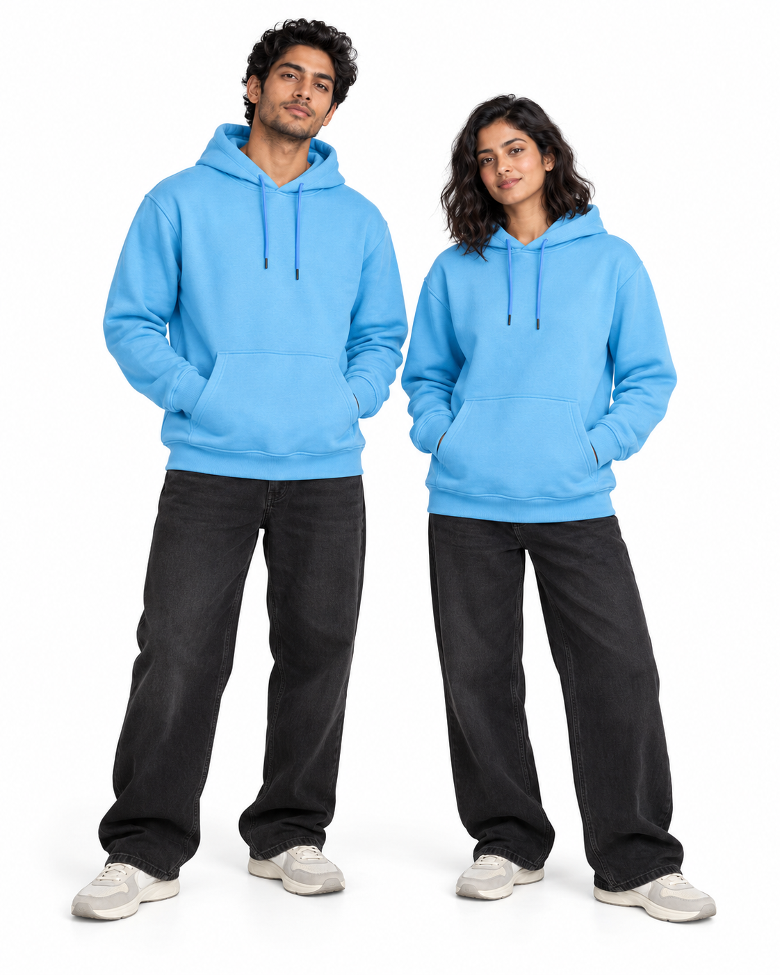 BRATMA Unisex Adult Solid Sky Blue Hooded Sweatshirt | Cotton Blend Fleece | Regular Fit | Long Sleeves | Front Pocket | Sky Blue
