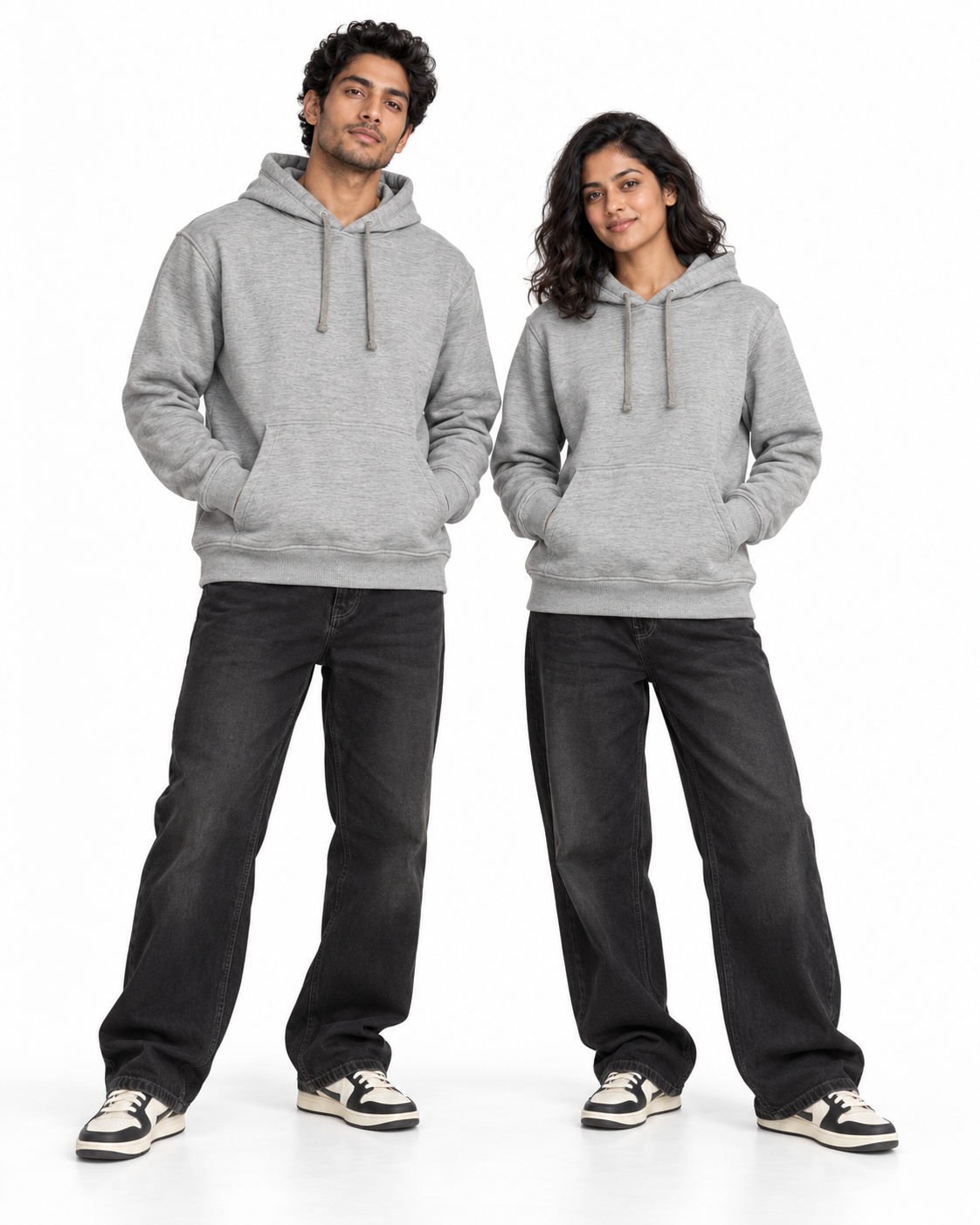 BRATMA Unisex Adult Solid Grey Melange Hooded Sweatshirt | Cotton Blend Fleece | Regular Fit | Long Sleeves | Front Pocket | Grey Melange