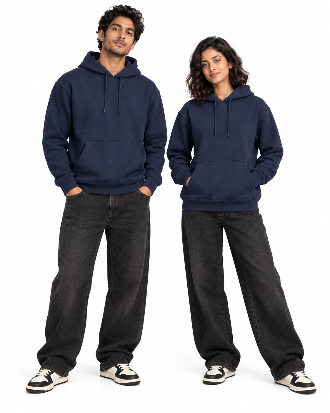 BRATMA Unisex Adult Solid Navy Blue Hooded Sweatshirt | Cotton Blend Fleece | Regular Fit | Long Sleeves | Front Pocket | Navy Blue