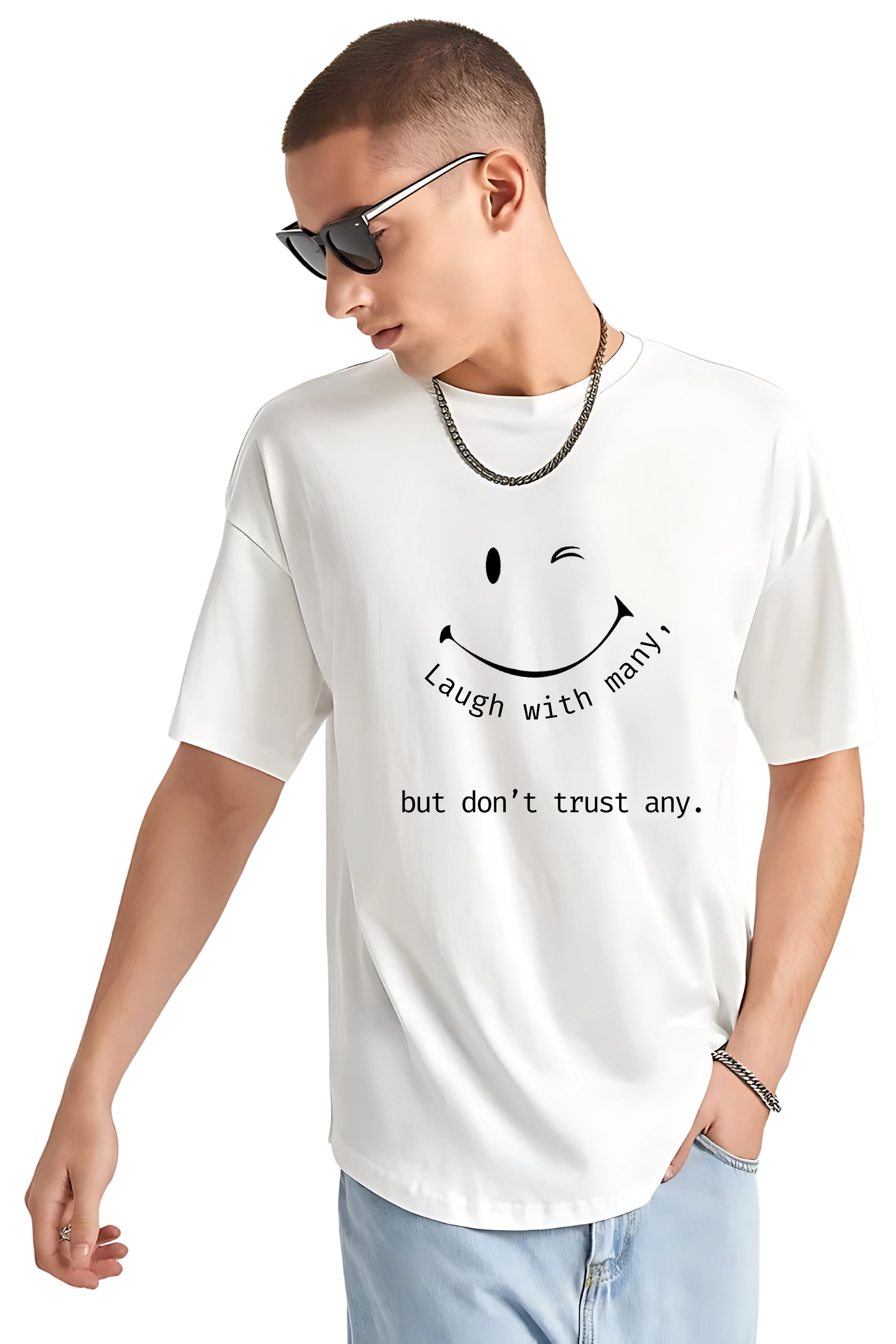 Funny Quote T-Shirt, Smiley Face Graphic Print, White, Casual Unisex Design