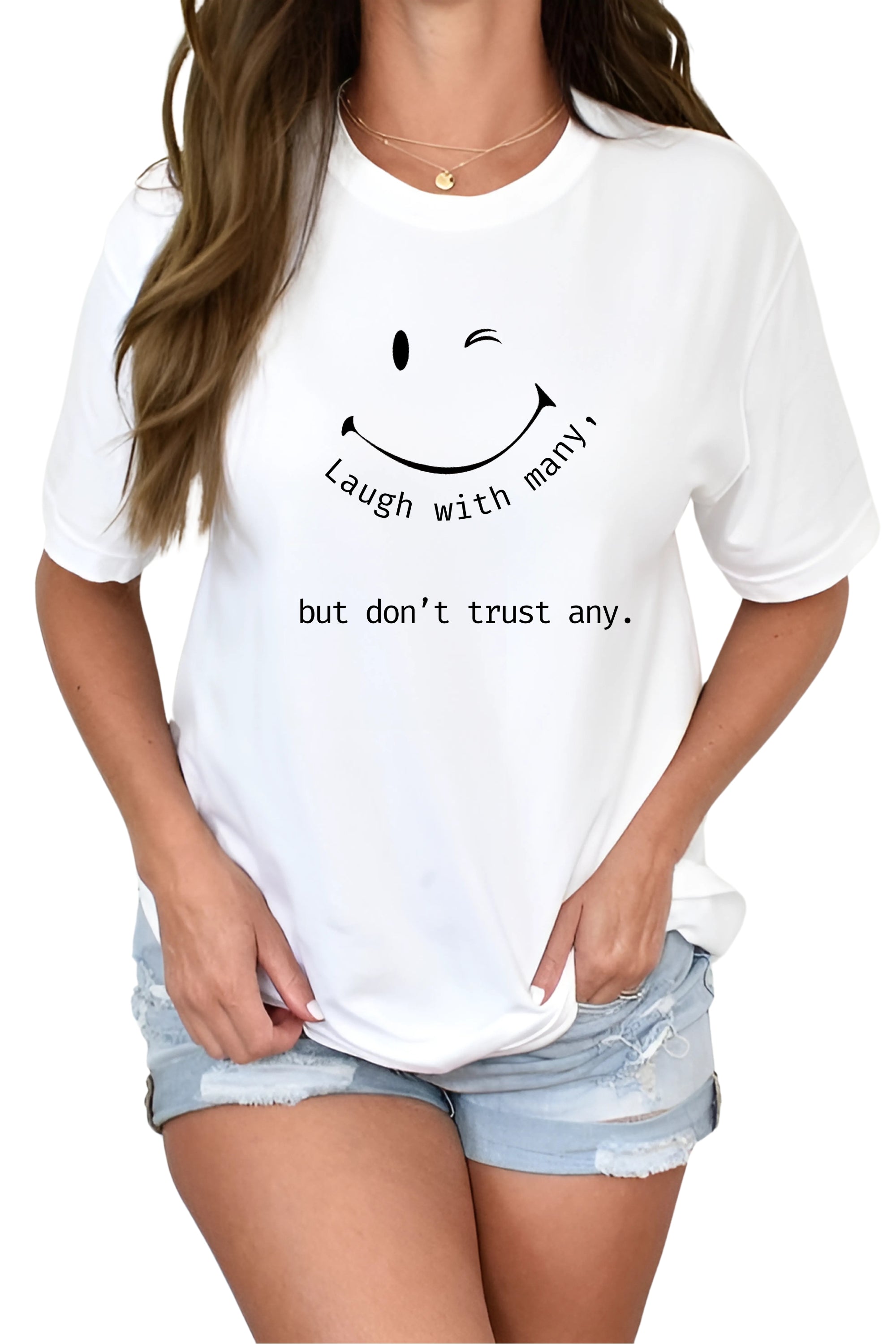 Funny Quote T-Shirt, Smiley Face Graphic Print, White, Casual Unisex Design