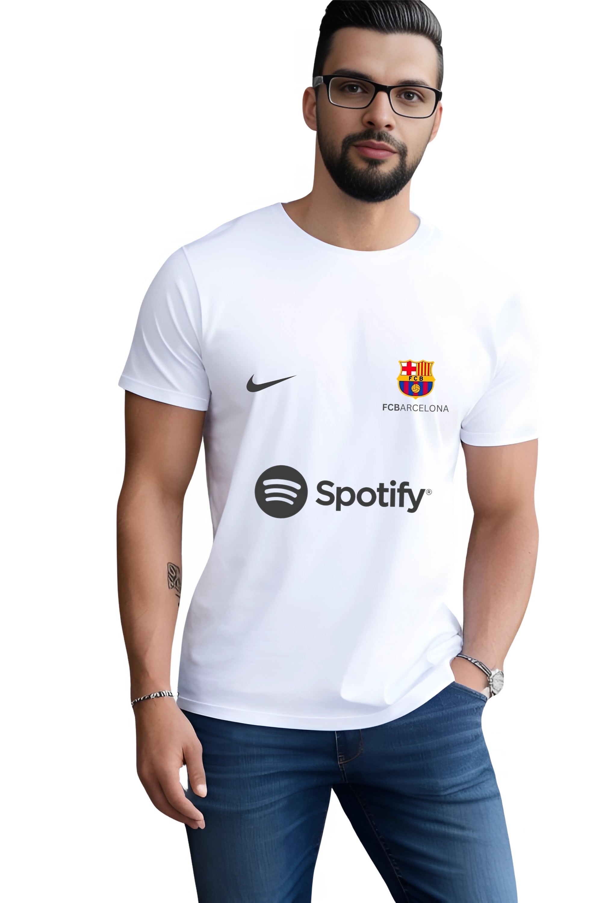 FC Barcelona Football T-Shirt, White, Cotton