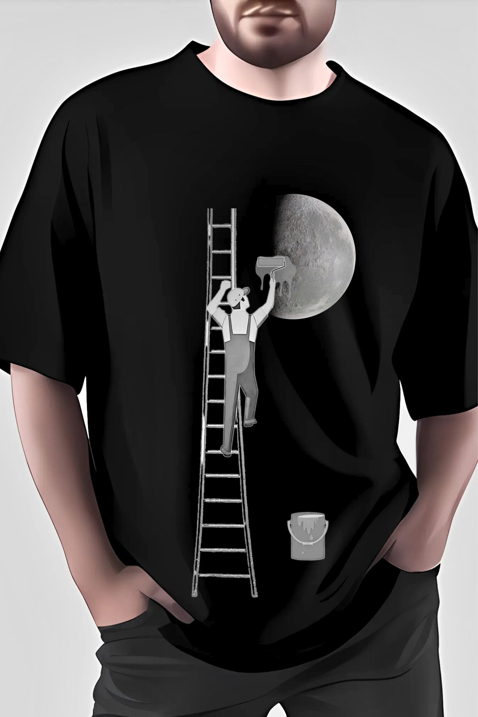 MOON PAINT GRAPHICS BLACK OVERSIZE T-SHIRT FOR MEN & WOMEN