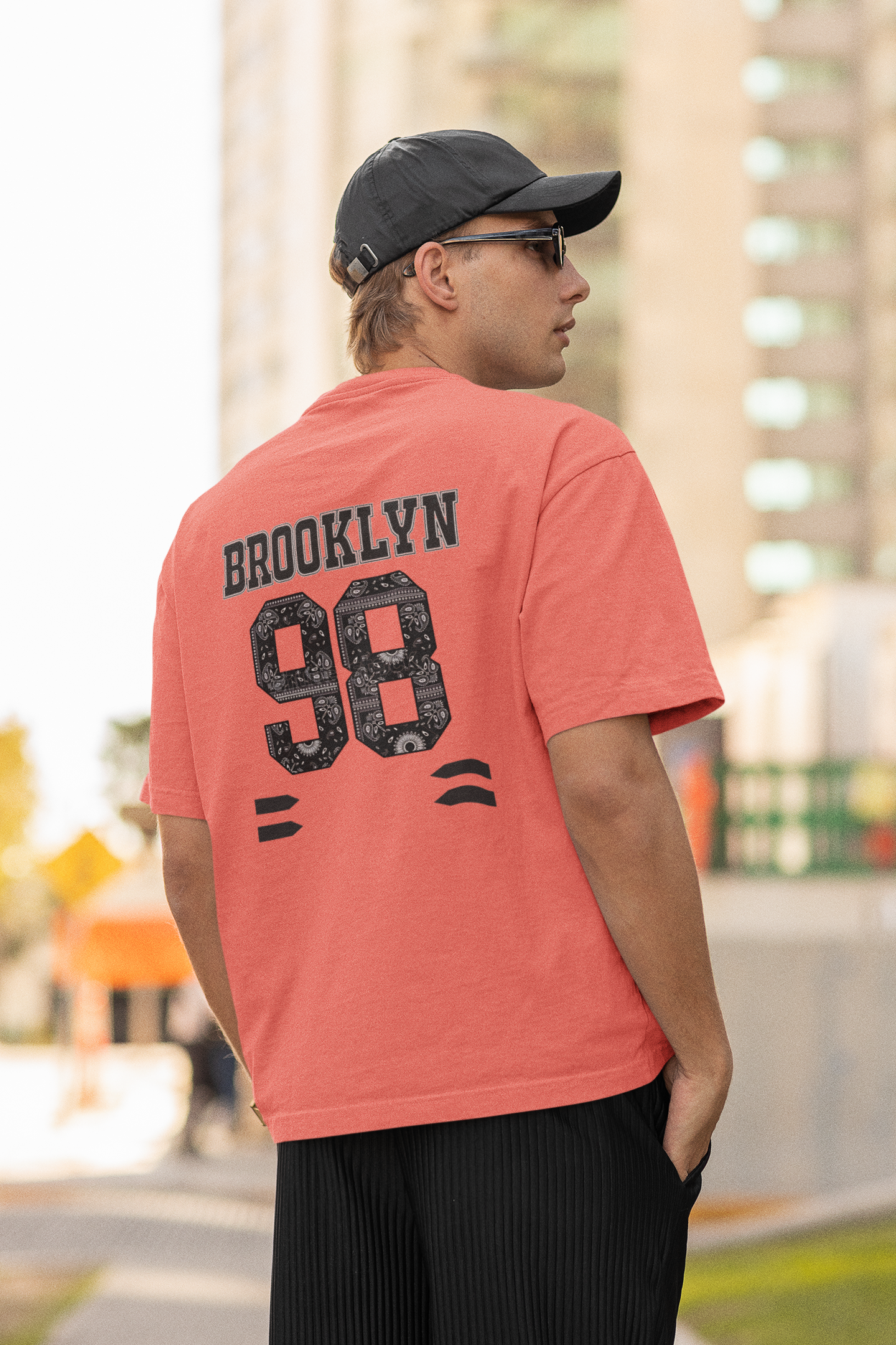 BROOKLYN Both Side Printed Oversized Round Neck T-Shirt for Men