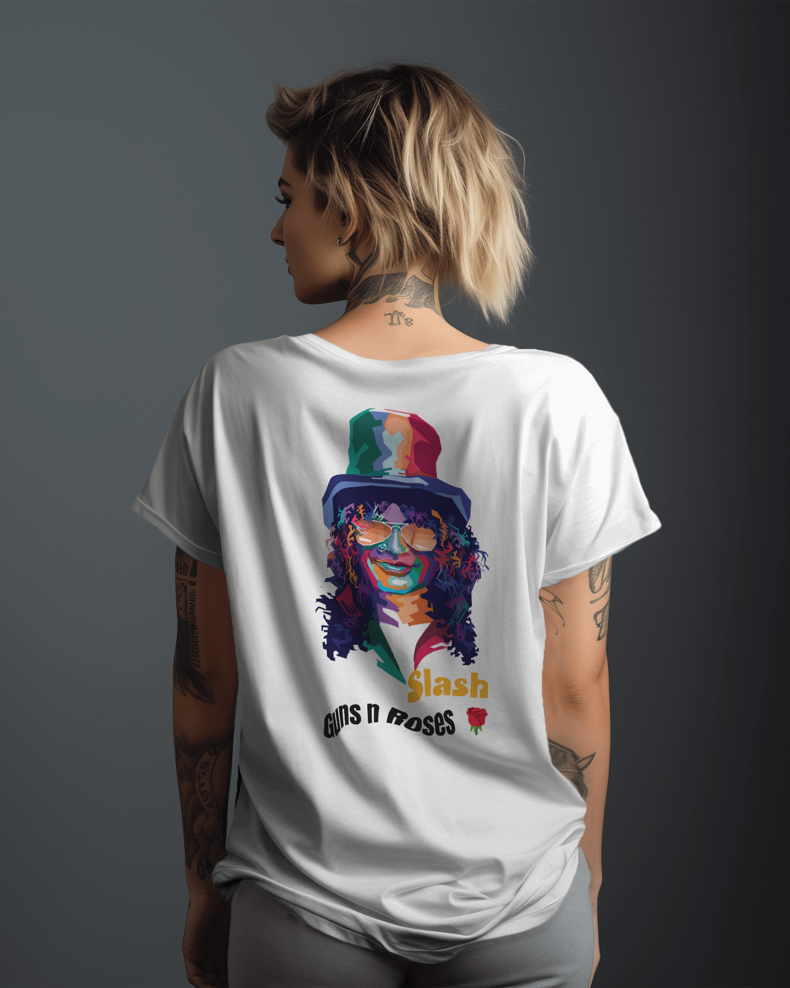 Guns And Roses Slash Printed on T-Shirt Back and Front Side