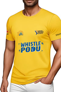 Chennai Super Kings Official IPL Cricket T-Shirt, Yellow Jersey with Whistle Podu Print