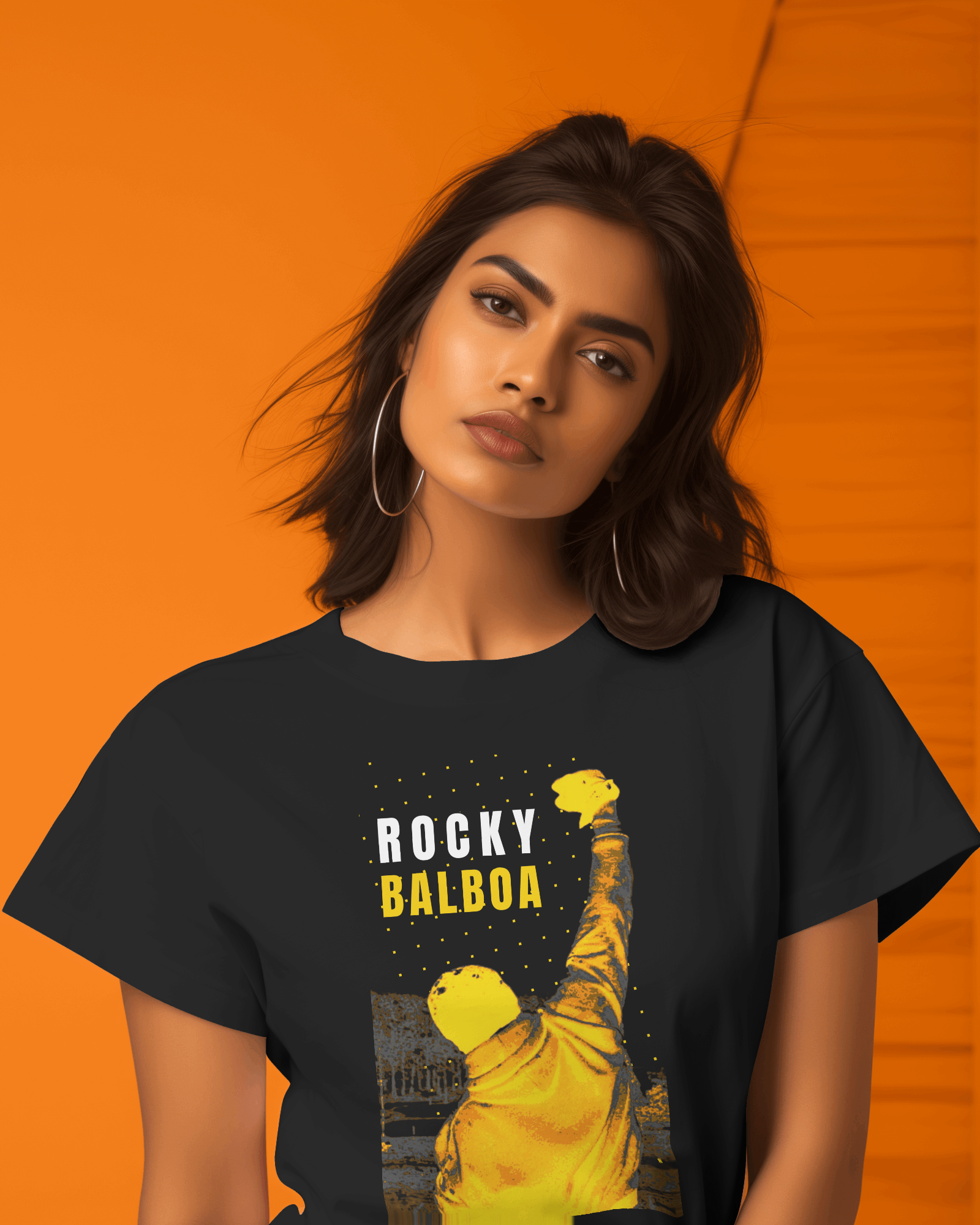 "ROCKY BALBOA" Poster Printed Tshirt | BLACK COLOR