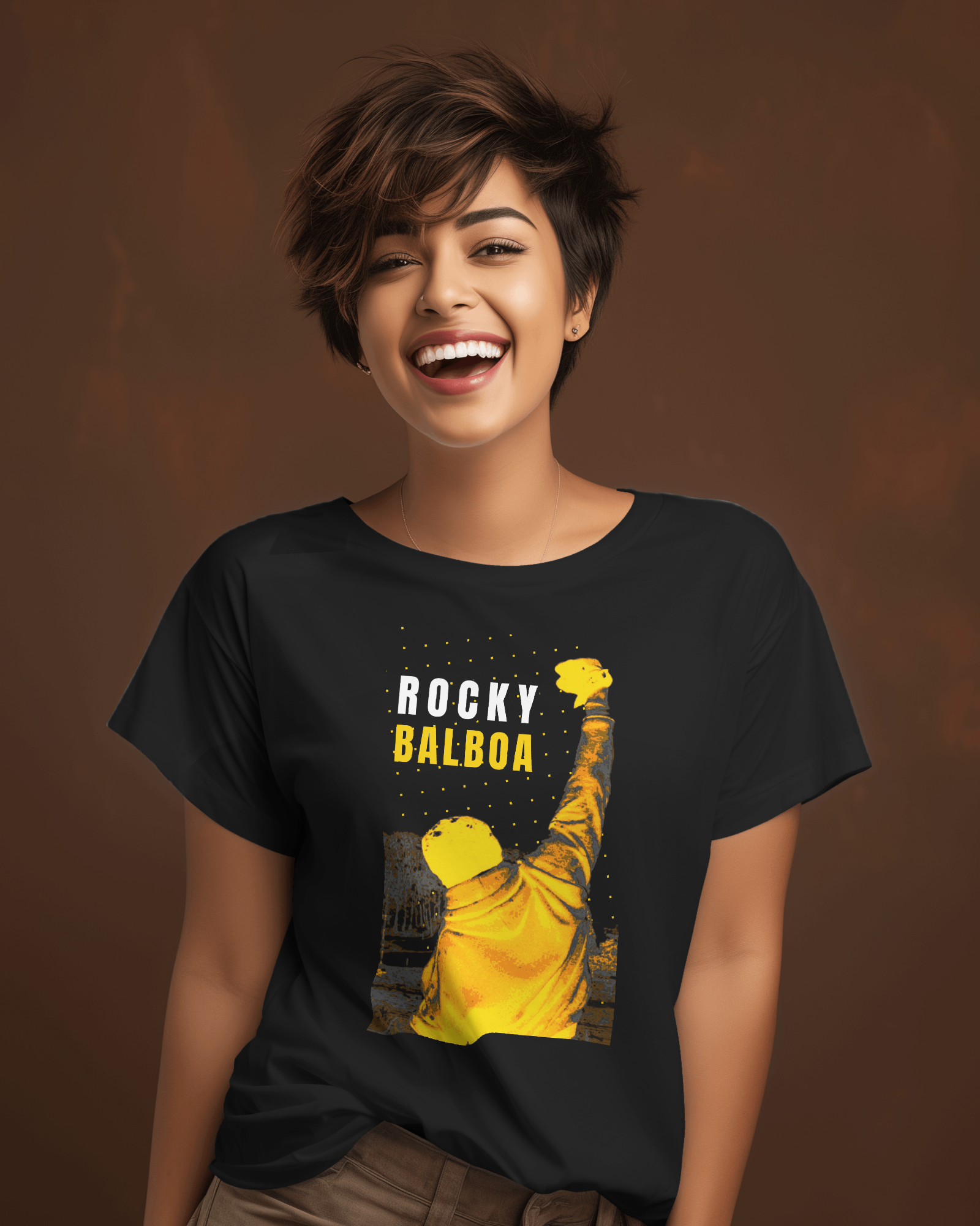 "ROCKY BALBOA" Poster Printed Tshirt - Black