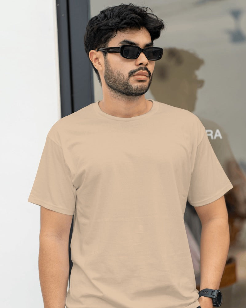 Solid Colour Round Neck Half Sleeve Cotton Tshirt