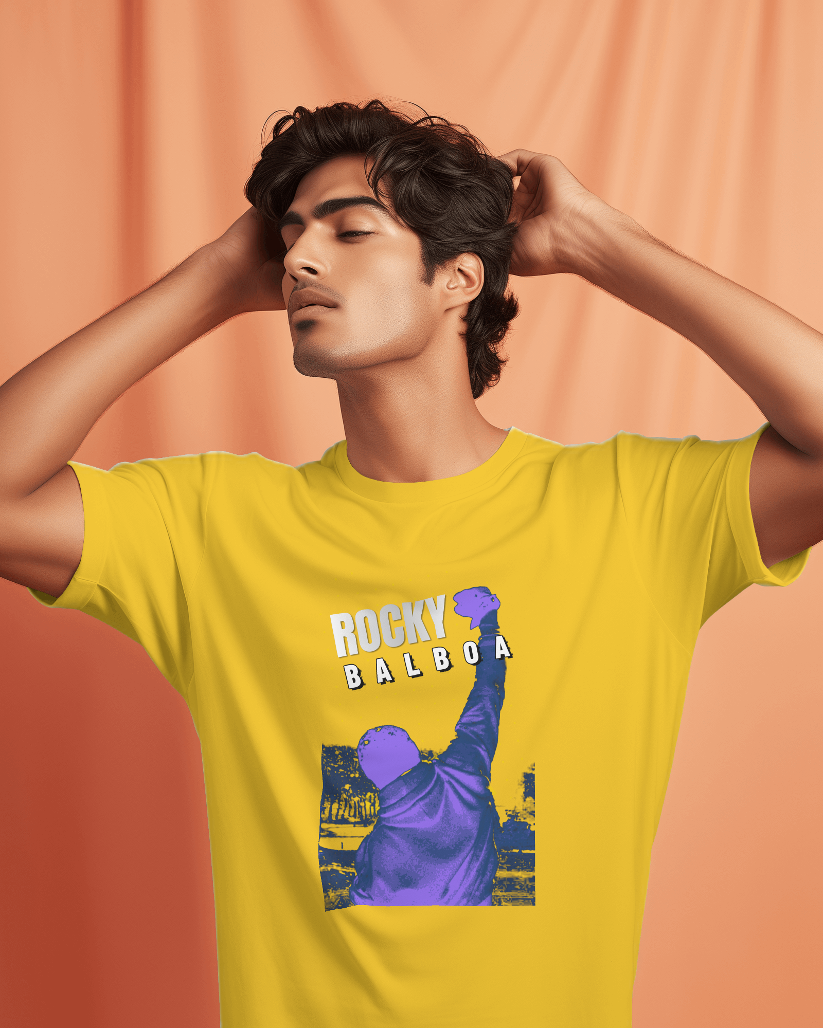 "ROCKY BALBOA" Poster Printed Tshirt | YELLOW COLOR