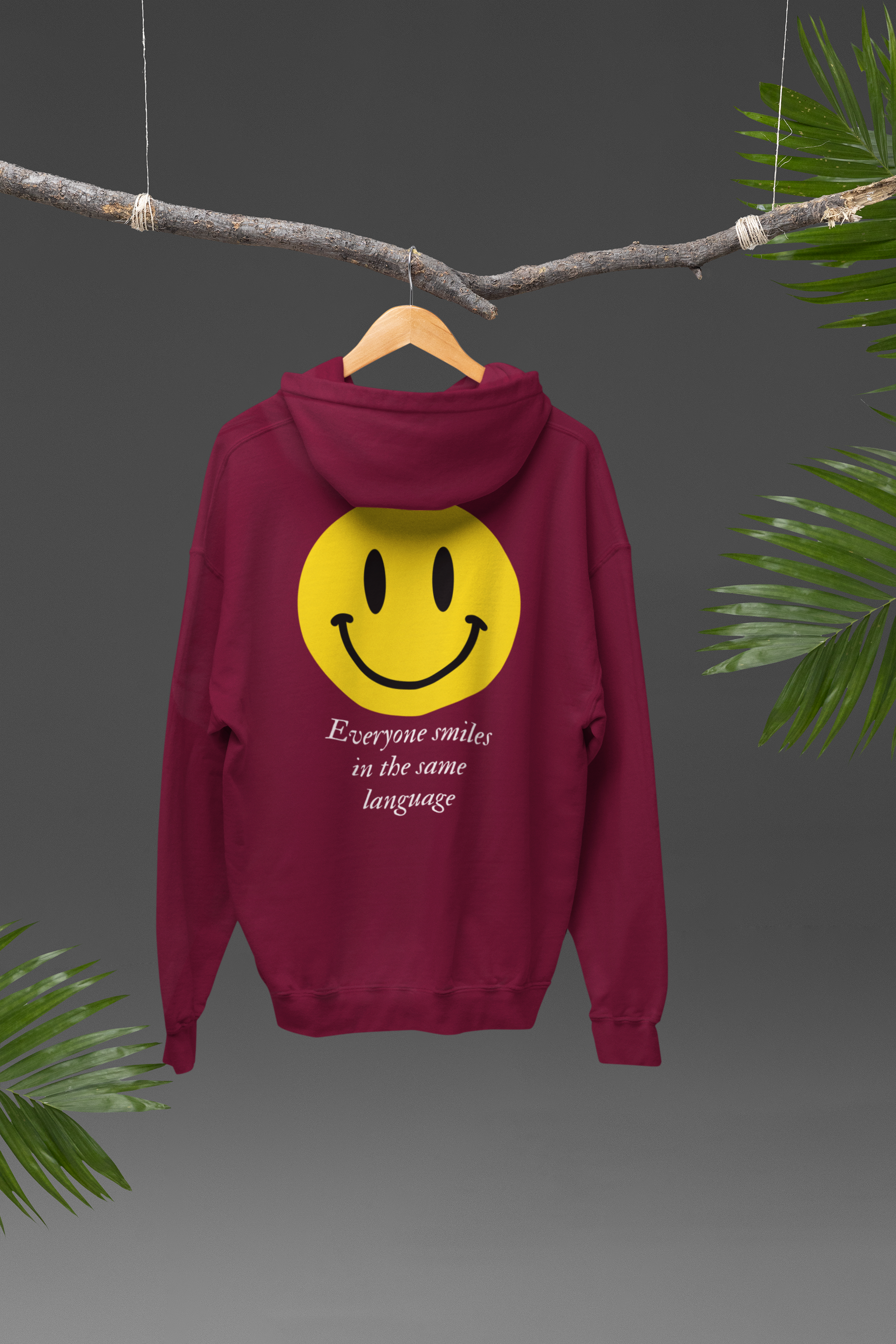 MAROON SMILEY PRINTED HOODIE FOR WOMEN