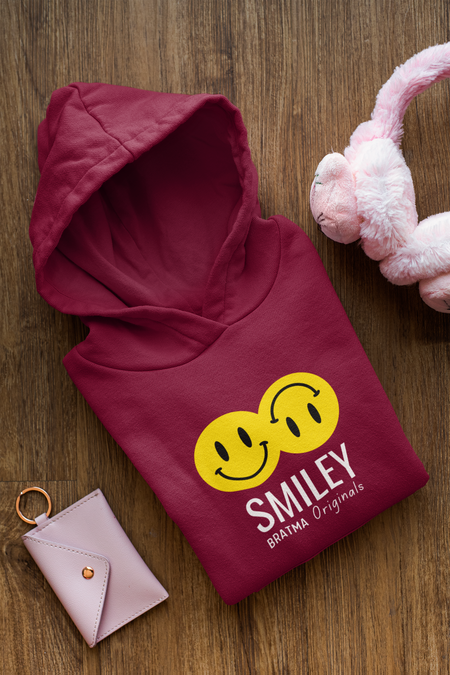 MAROON SMILEY PRINTED HOODIE FOR WOMEN