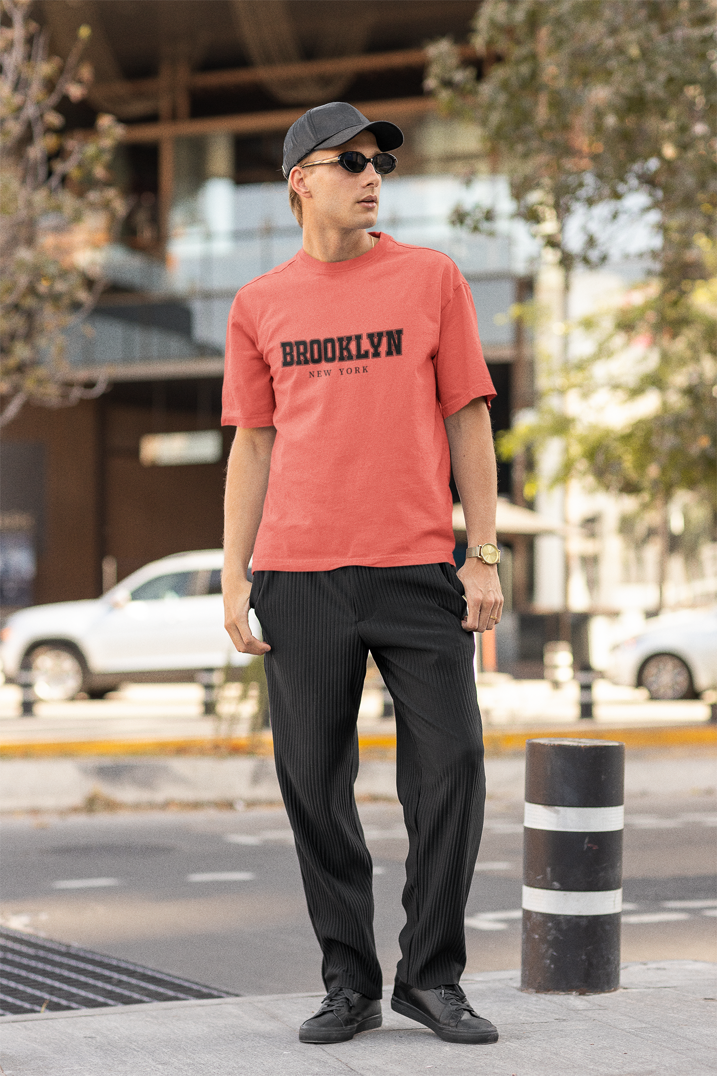 BROOKLYN Both Side Printed Oversized Round Neck T-Shirt for Men