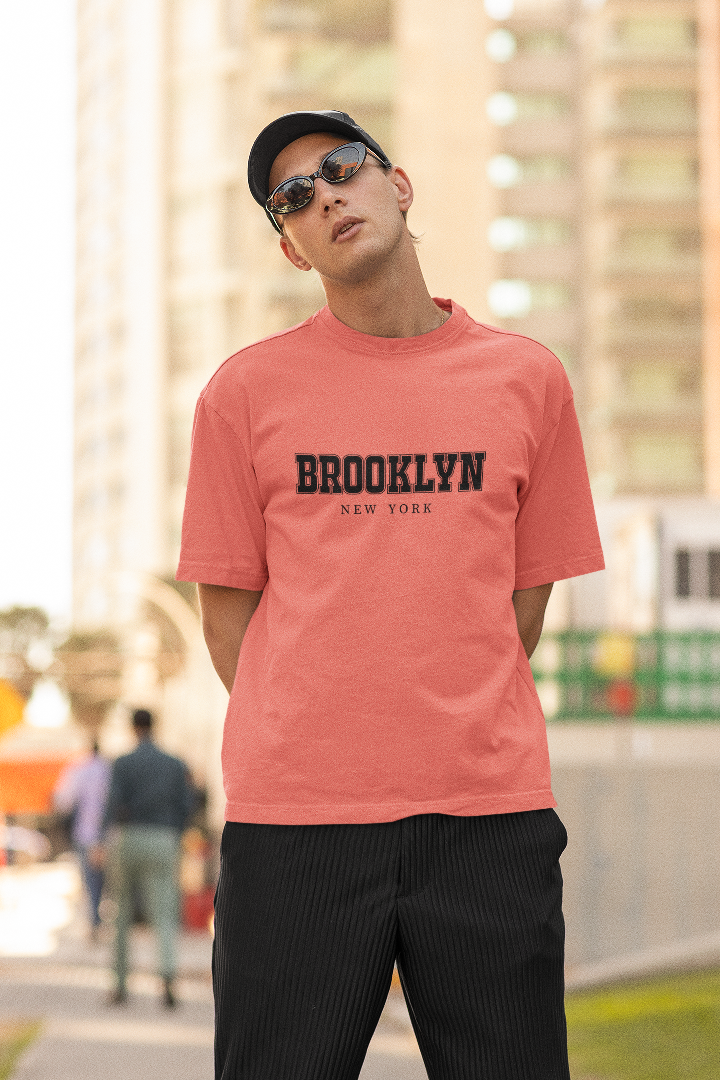 BROOKLYN Both Side Printed Oversized Round Neck T-Shirt for Men