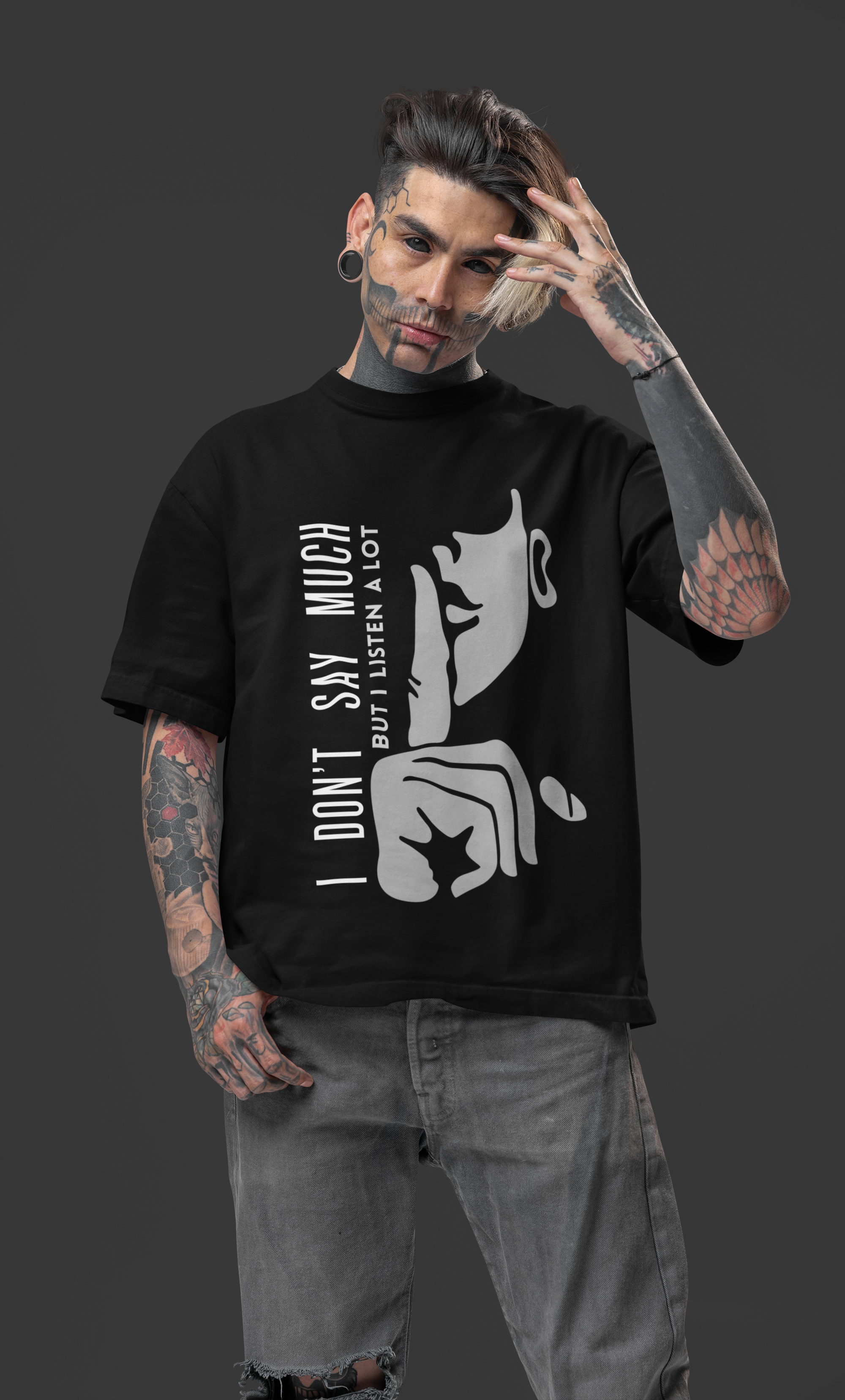 OVERSIZE BLACK GRAPHICS T-SHIRT FOR UNISEX - Main Image