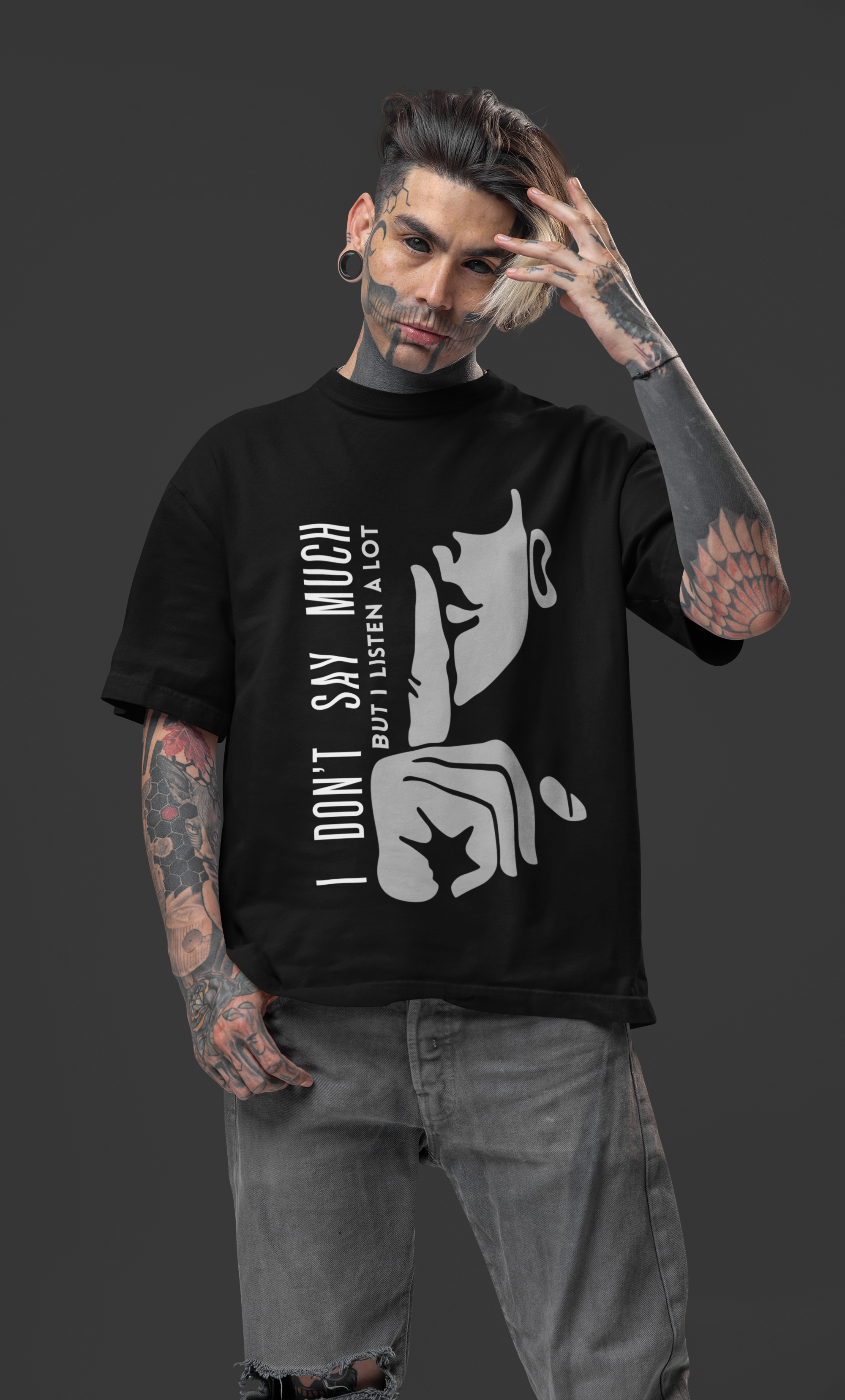 OVERSIZE BLACK GRAPHICS T-SHIRT FOR UNISEX