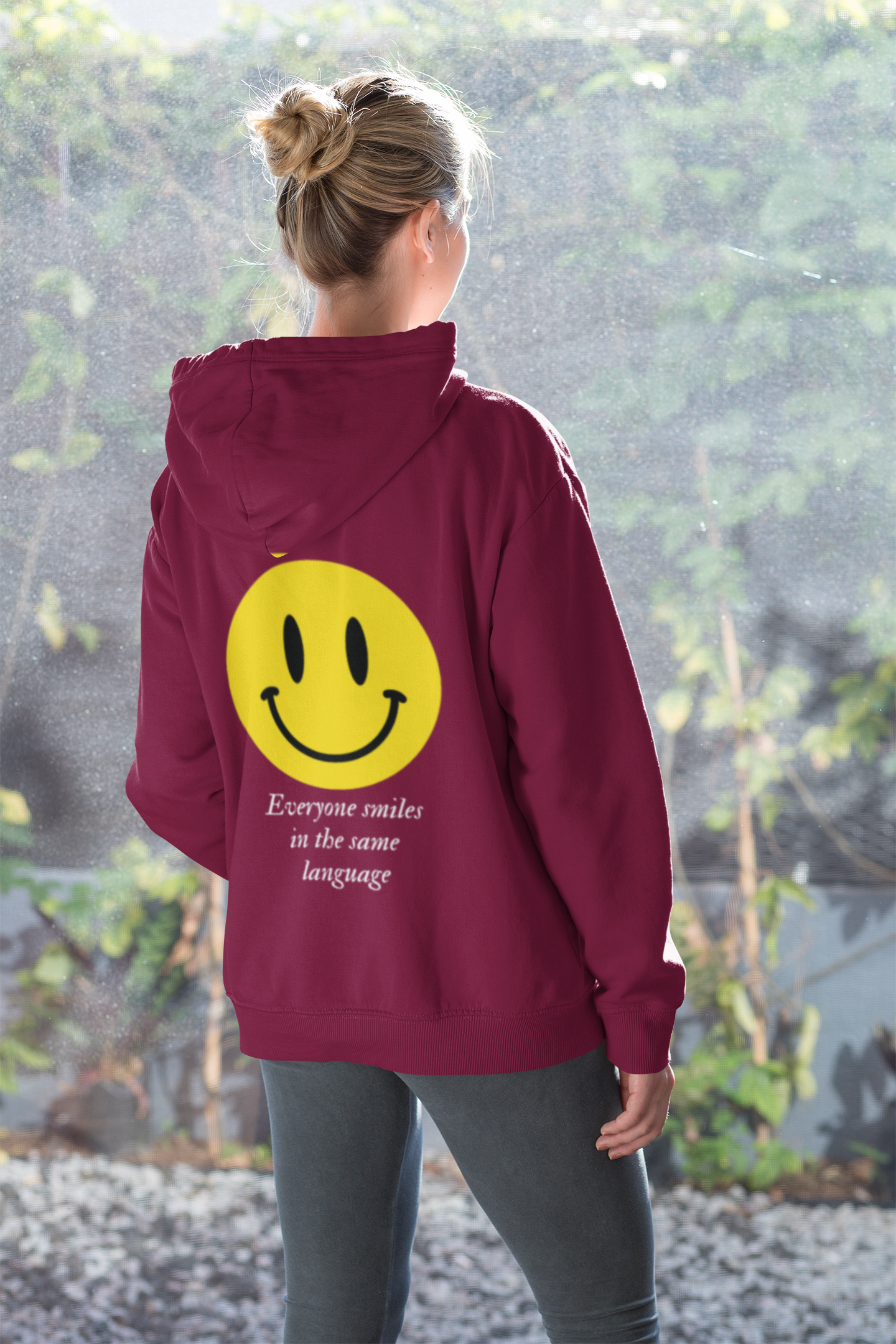 MAROON SMILEY PRINTED HOODIE FOR WOMEN