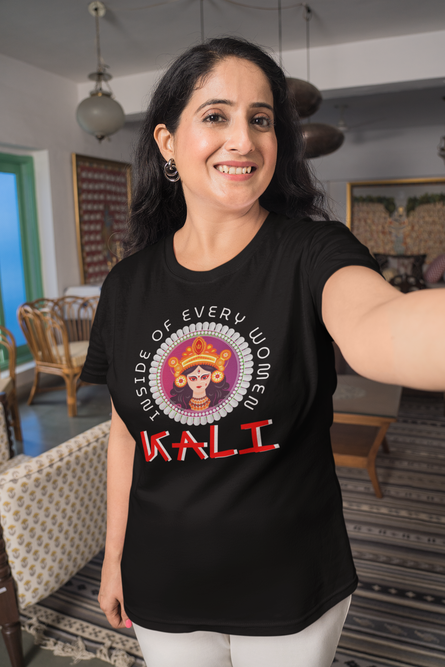 "GODDESS KALI" PRINTED BLACK TSHIRT FOR WOMEN