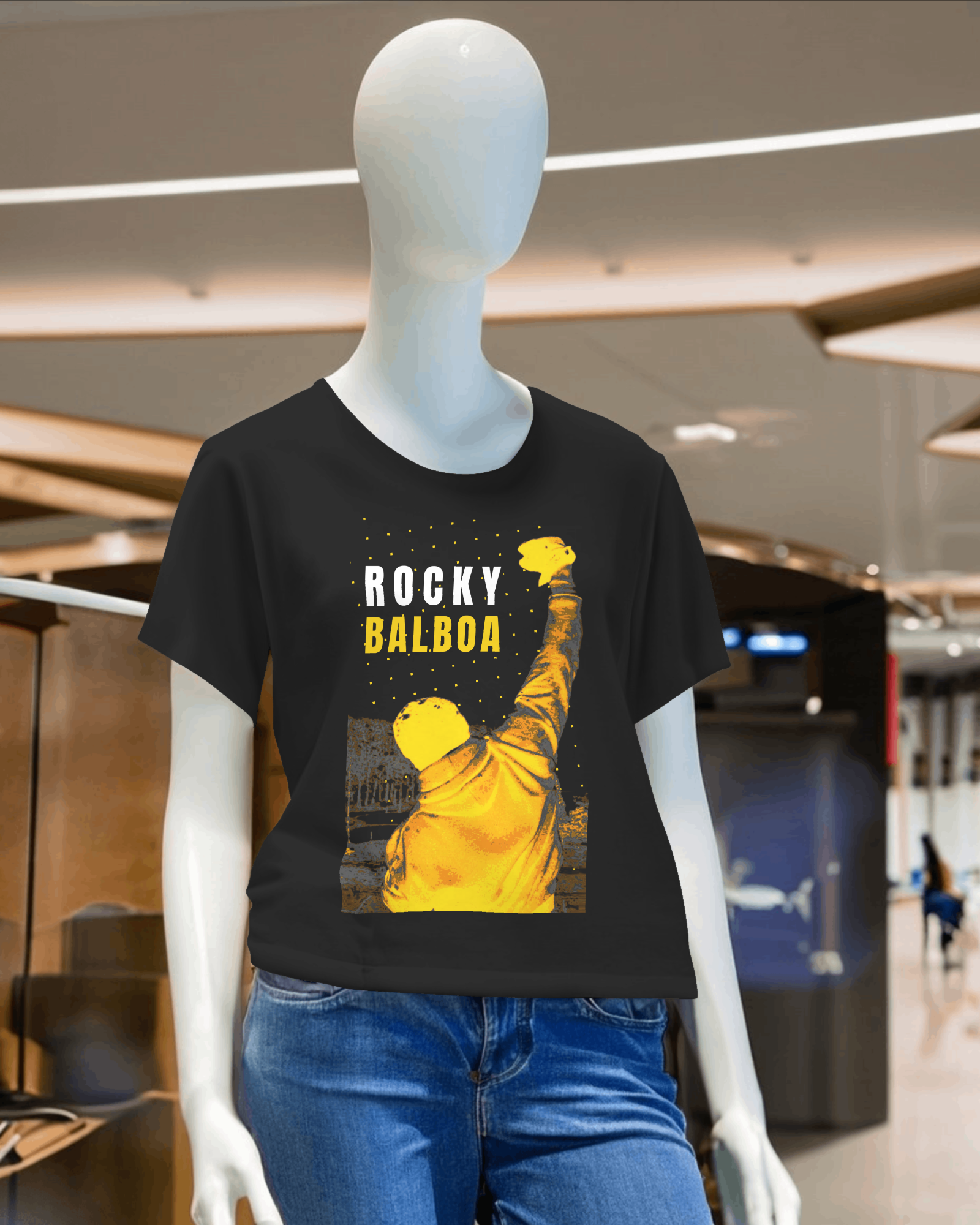 "ROCKY BALBOA" Poster Printed Tshirt - Black